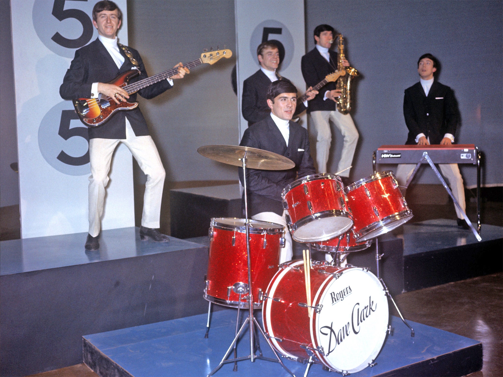 Huxley, left, with the Dave Clark Five in January 1964; within two months they were on 'Ed Sullivan'