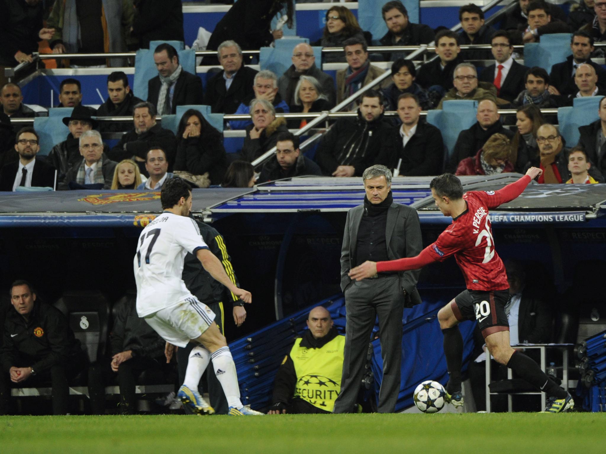 Jose Mourinho looks on during Real Madrid's match with Manchester United