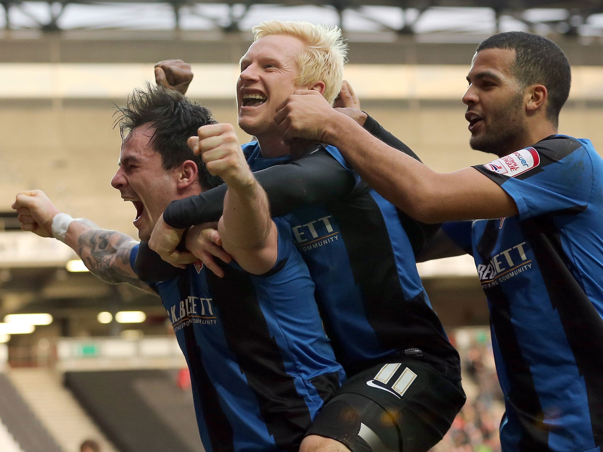 MK Dons 1-3 Barnsley Chris Dagnall of Barnsley celebrates scoring the 3rd goal