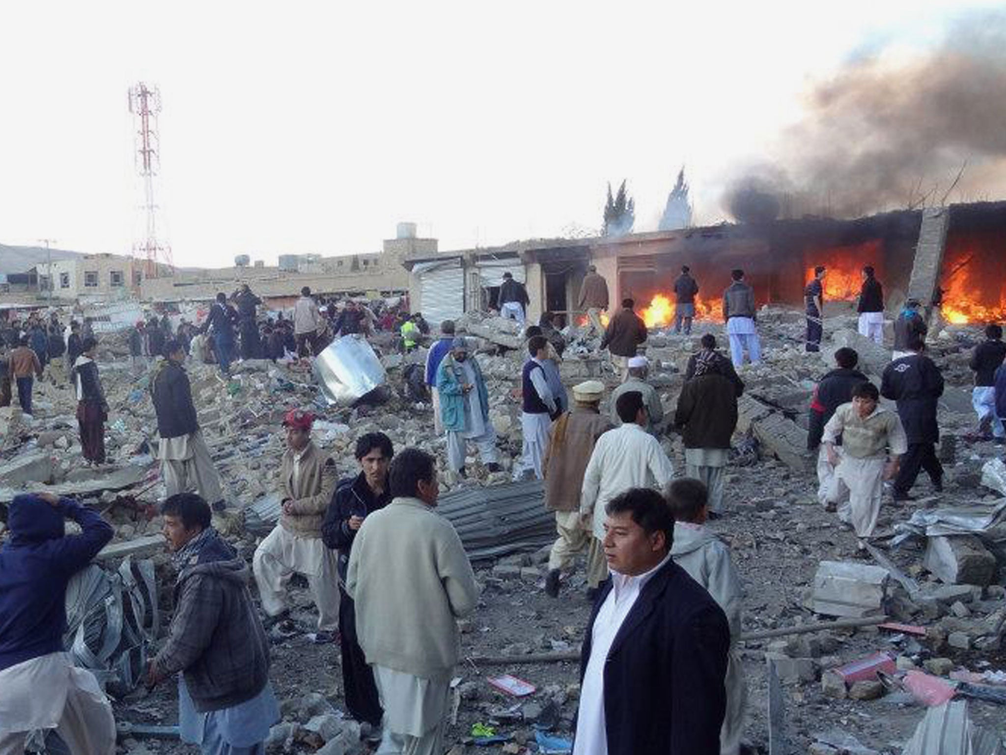 The aftermath of a bomb attack in Quetta, Pakistan, which appears to have targeted the area's Shiite community