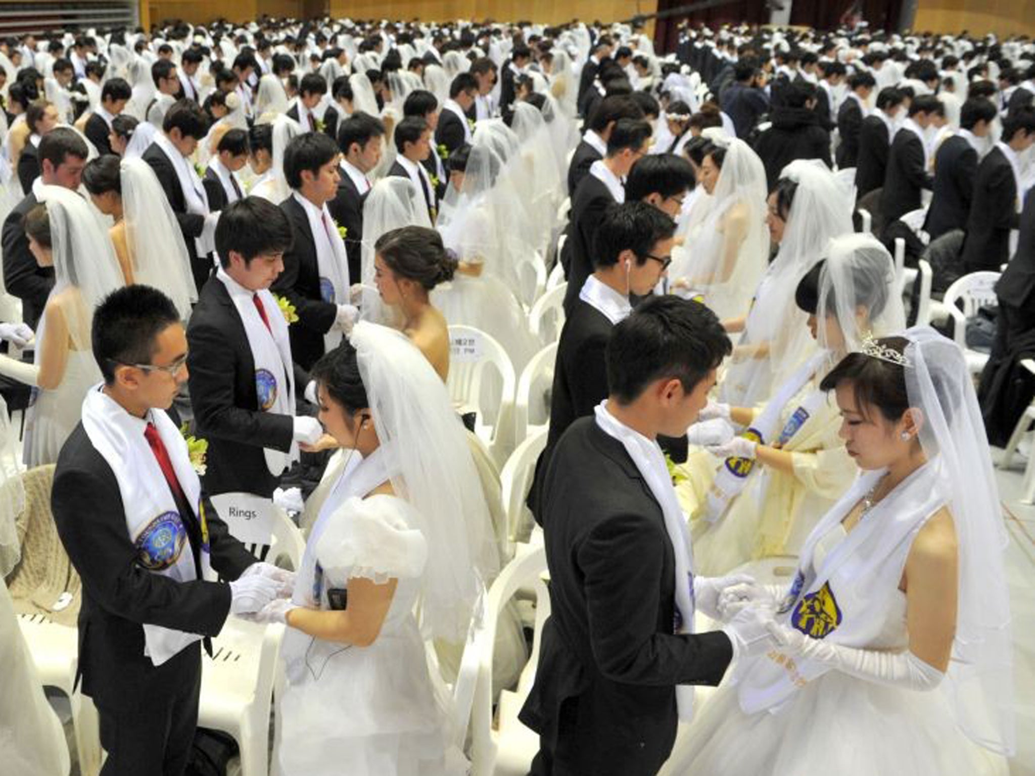 3,500 couples matched by the church tie the knot.  The Unification Church, set up by Sun Myung Moon in Seoul in 1954, is one of the world's most controversial religious organisations, and its devotees are often dubbed "Moonies" after the founder