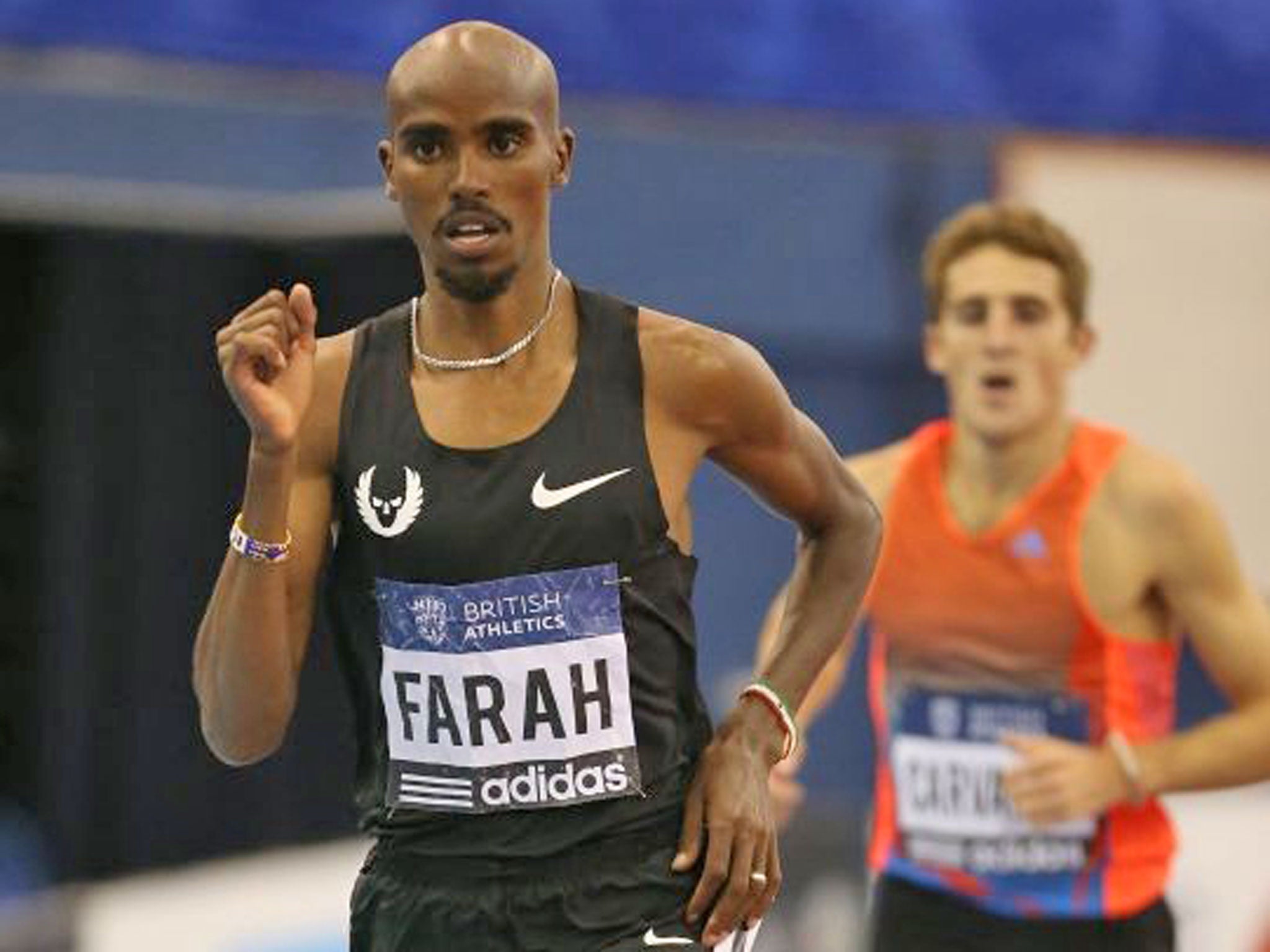 Mo Farah wins the 3,000m at the British Grand Prix on Saturday