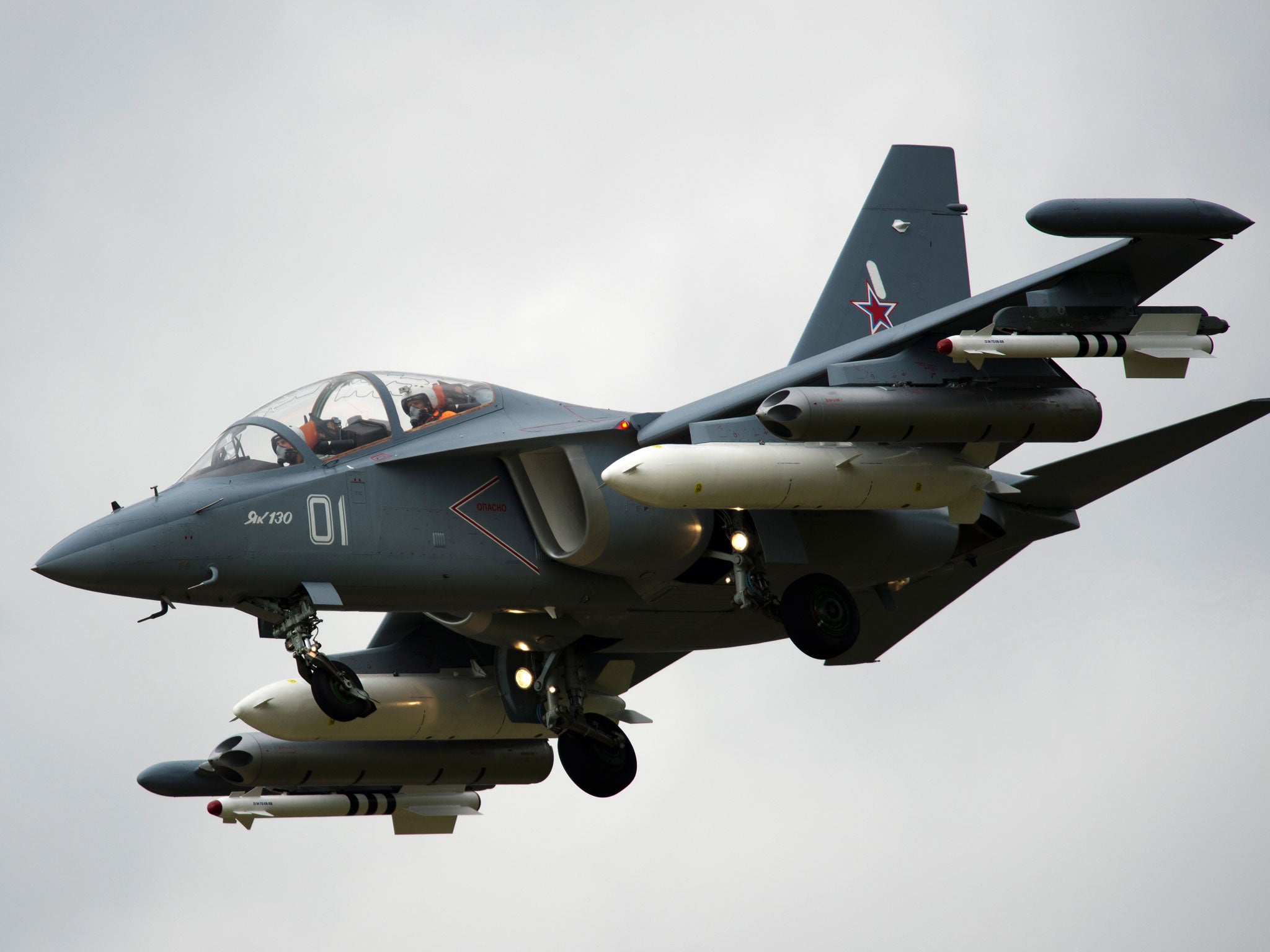 The Kremlin may be preparing to send Russian Yak 130 jets, like this one seen at a British air show, to the Syrian regime