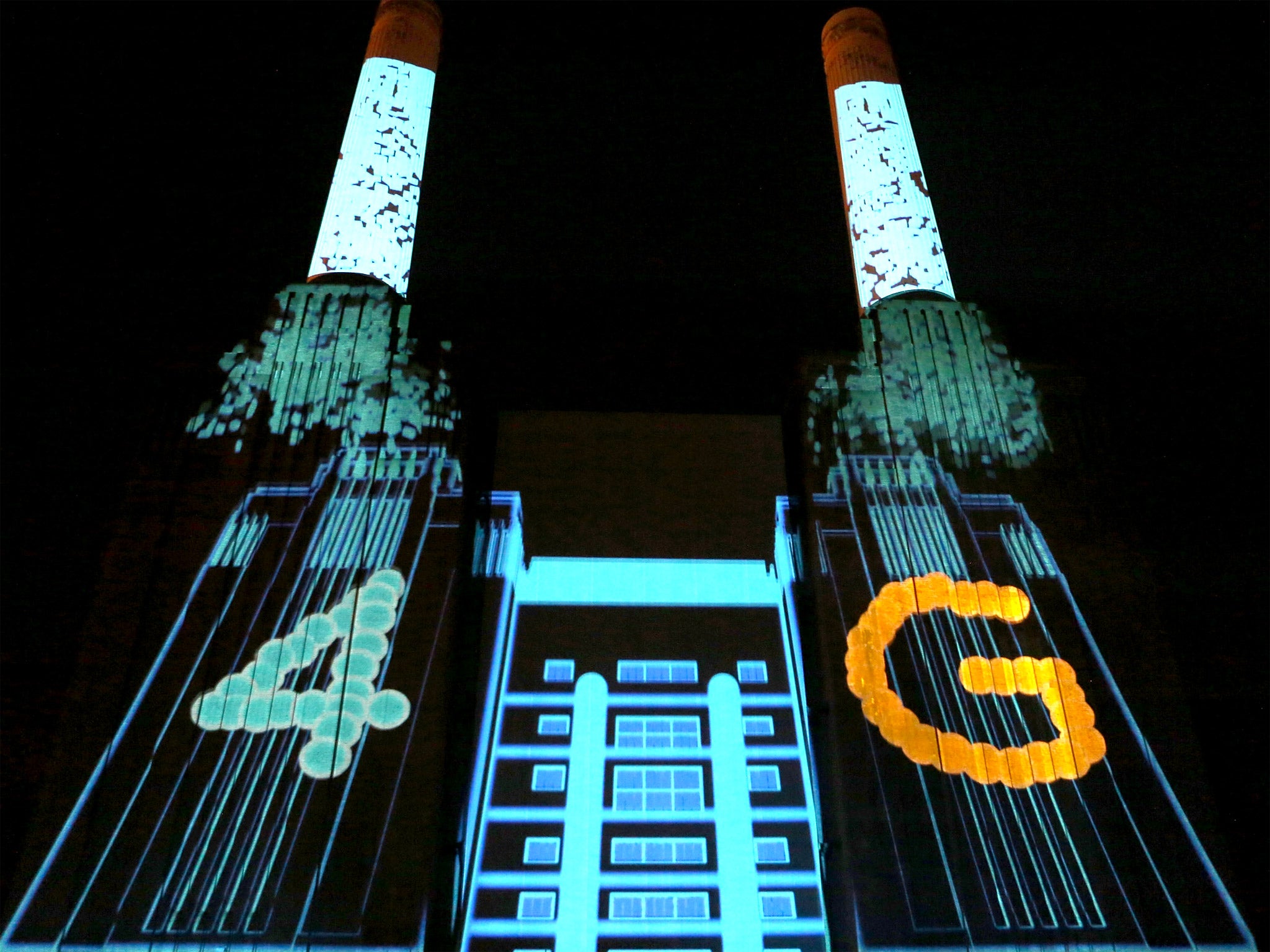 Battersea Power Station in London at the launch of EE, Britain’s first 4G mobile network, last November