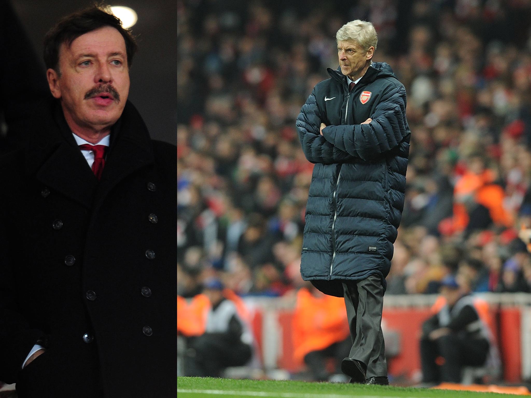 Stan Kroenke watches Arsenal's defeat to Bayern Munich. Arsene Wenger on the touchline