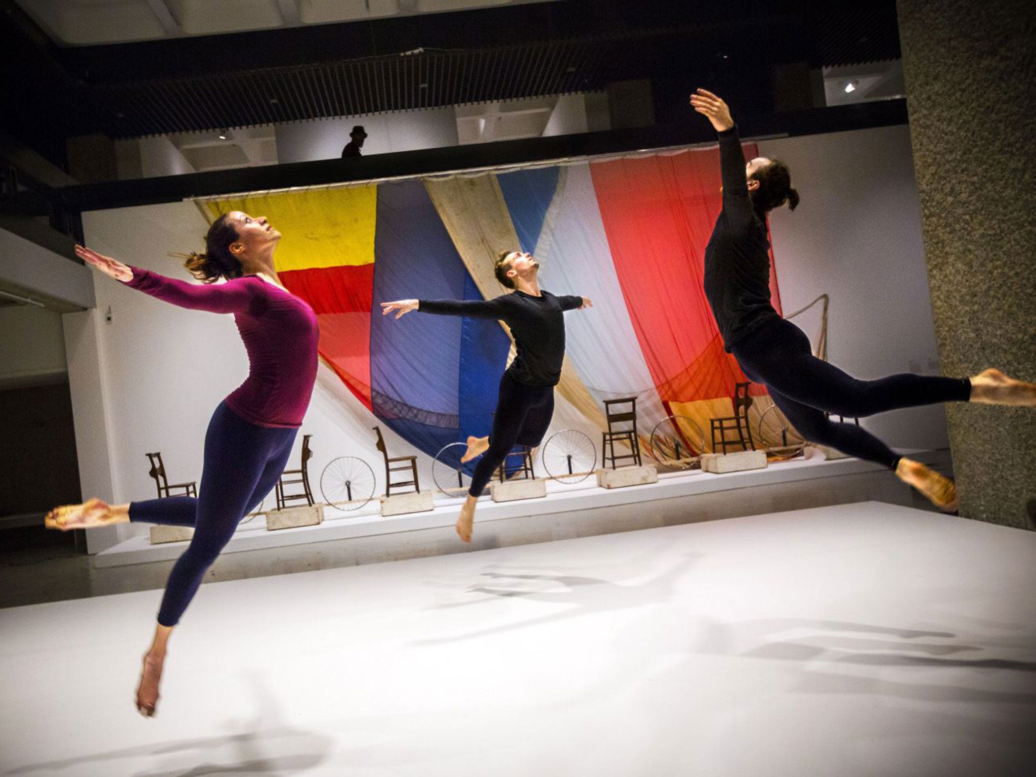 Dancing around the Bride: Cage, Cunningham, Johns, Rauschenberg and Duchamp. The Barbican from 14 February 2013 - 9 June 2013.
Dancers rehearse Merce Cunningham's choreography to be performed throughout, surrounded by the art work of Cage, Johns, Rauschenberg and Duchamp.