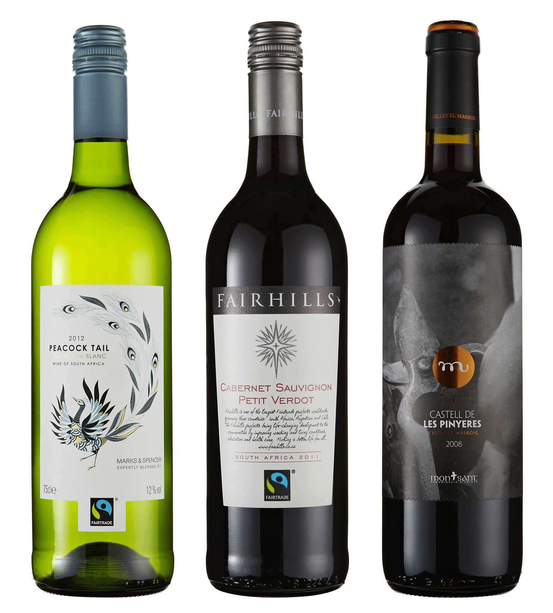 Castell el Masroig Castell De Pinyeres 2008; Fairhills Cabernet Sauvignon Petit Verdot 2011; Peacock Tail Sauvignon Blanc 2012