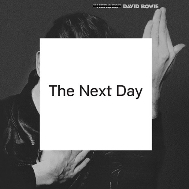 The cover for The Next Day, by designer Jonathan Barnbrook, plays on the iconic cover of 1977's "Heroes"