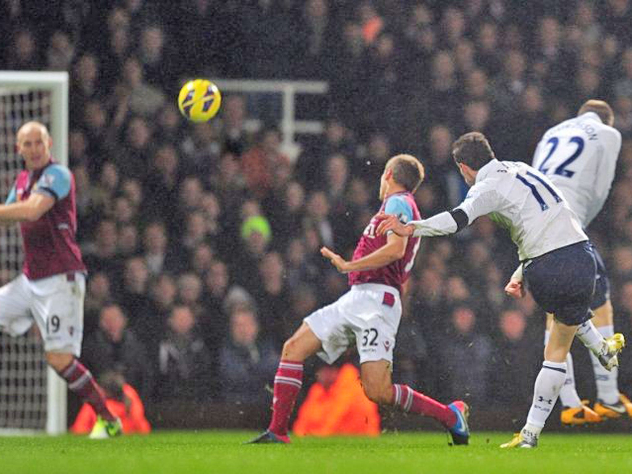 Bale during in action in his brilliant final season at Spurs