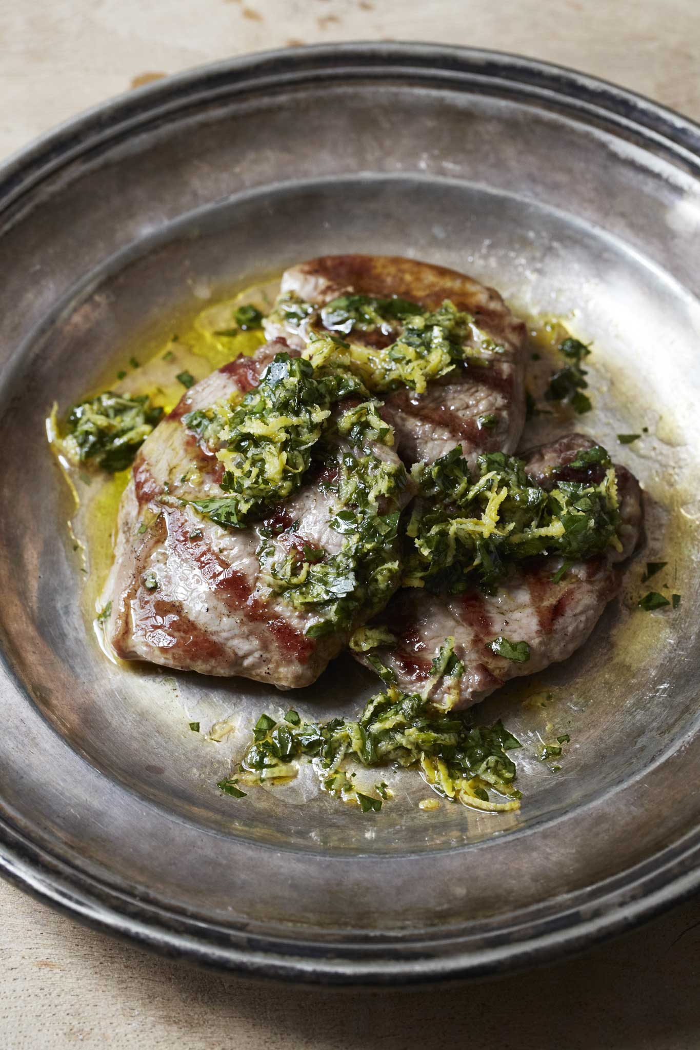 Lamb fillets served with wild garlic gremolata