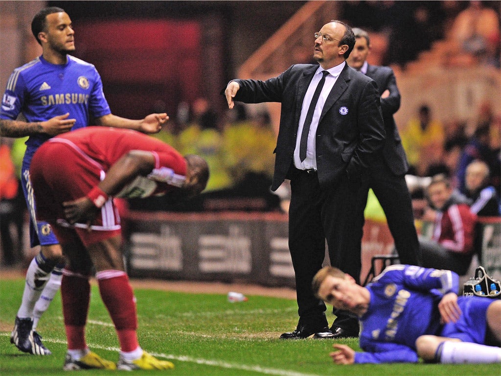 Rafael Benitez shouts instructions to his players last night