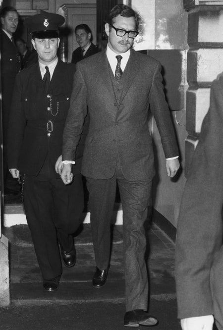 Bruce Reynolds, leader of the 'Great Train Robbery' gang, outside Linslade Court, Buckinghamshire in 1968