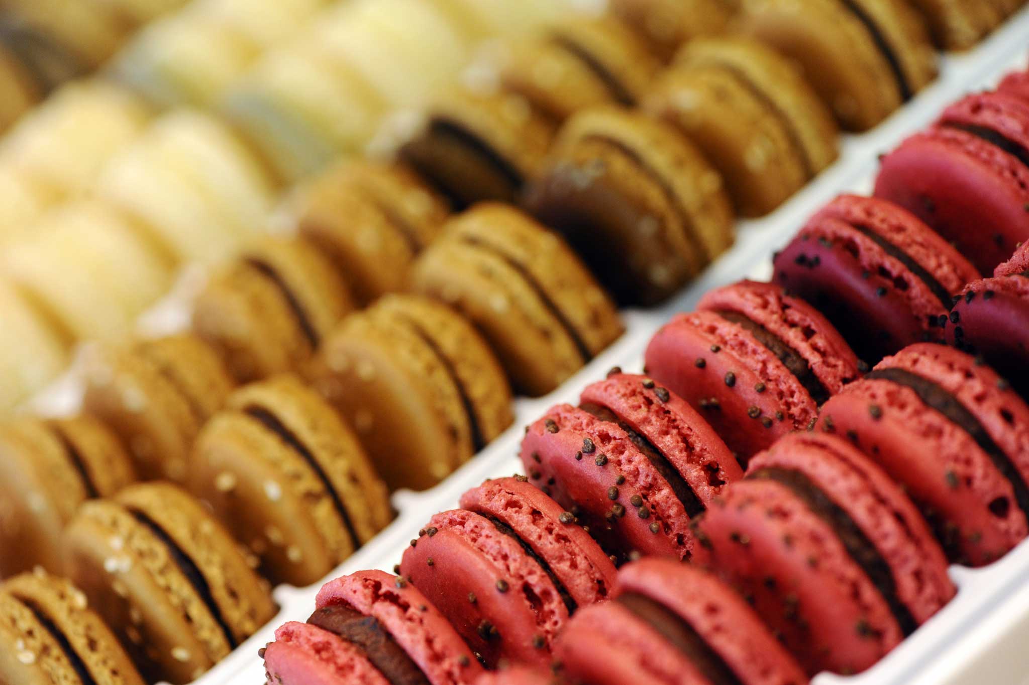 Light fantastic: Macarons comprise of a blob of crème surrounded by two airy meringue-like cookies