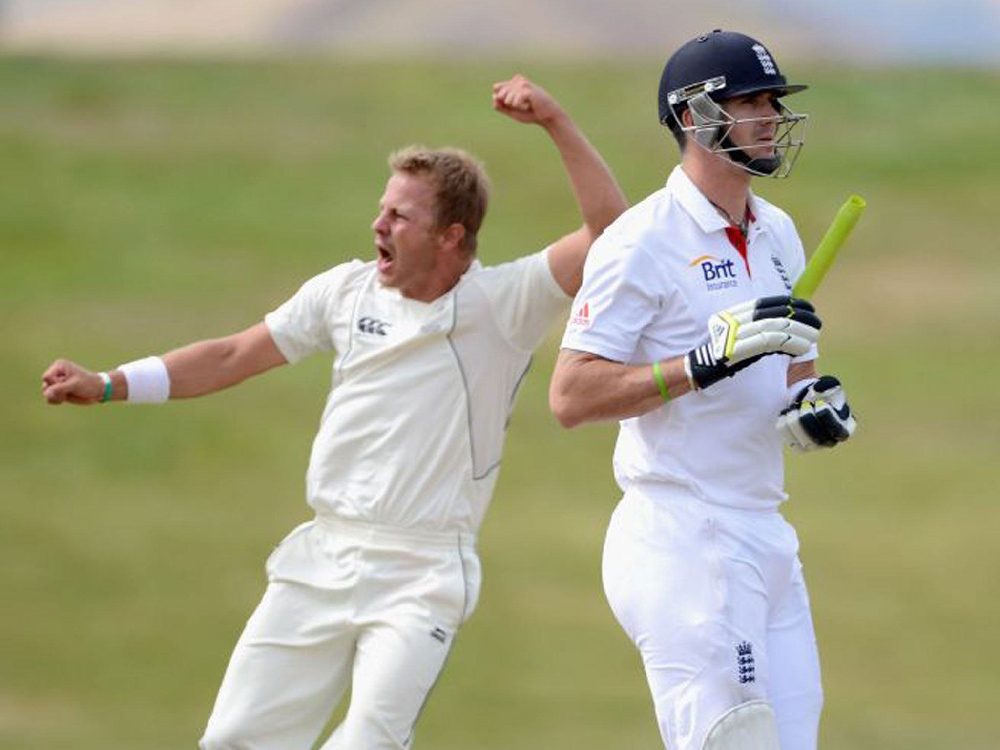 Neil Wagner celebrates the dismissal of Kevin Pietersen