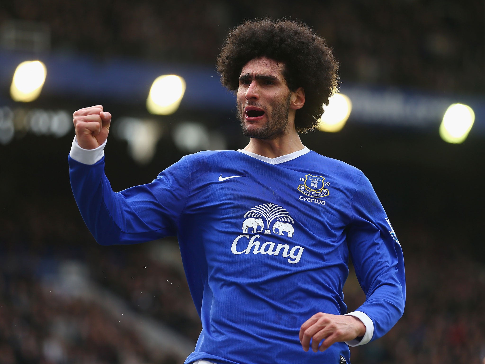 Marouane Fellaini of Everton celebrates his goal during