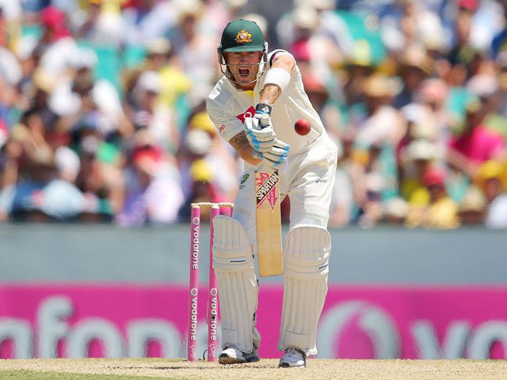 Michael Clarke (right), who scored 91 and shared in a fifth-wicket stand of 145 with Matthew Wade