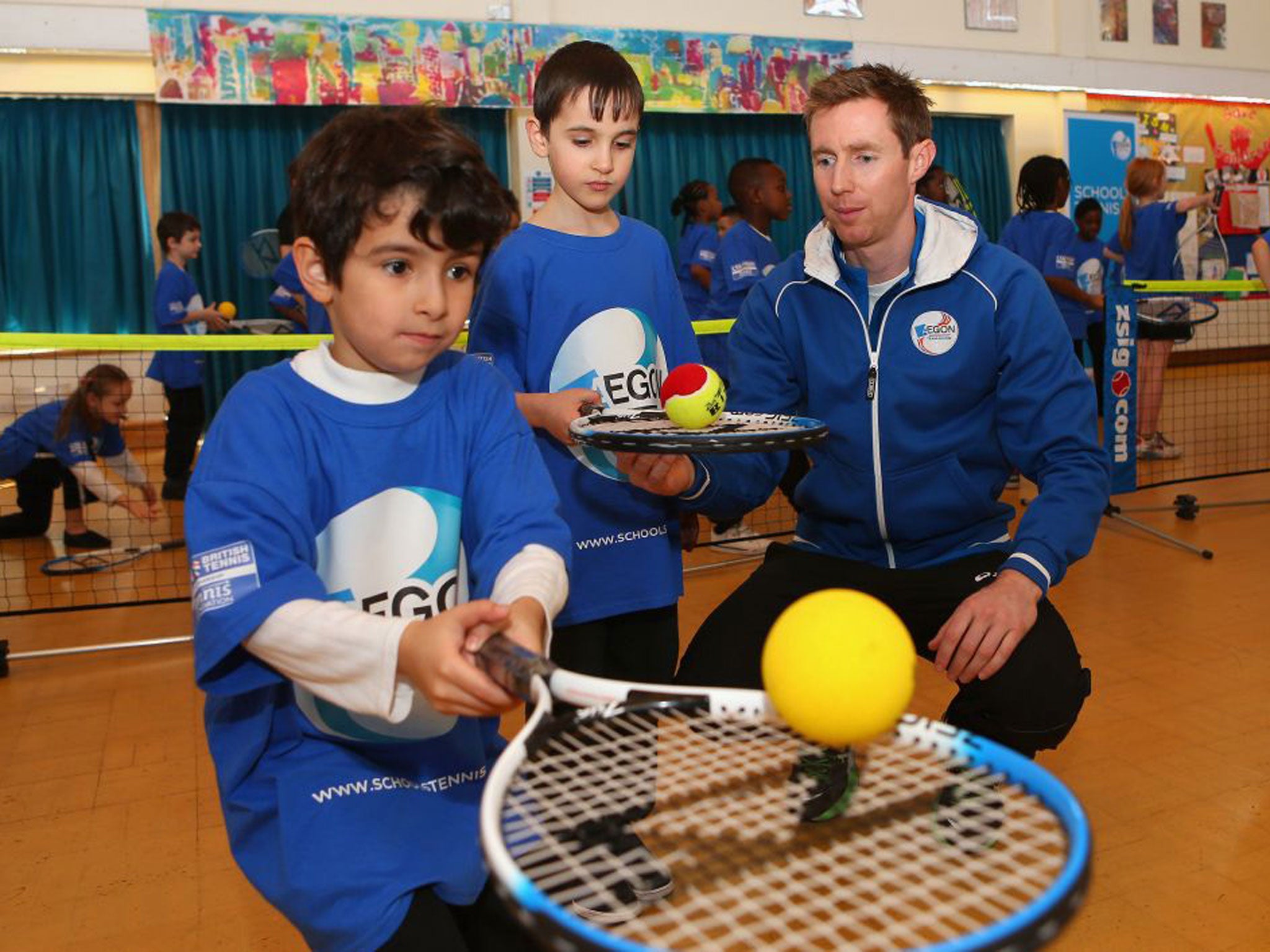 Jonny Marray passing on his skills at the Britannia Village Primary School