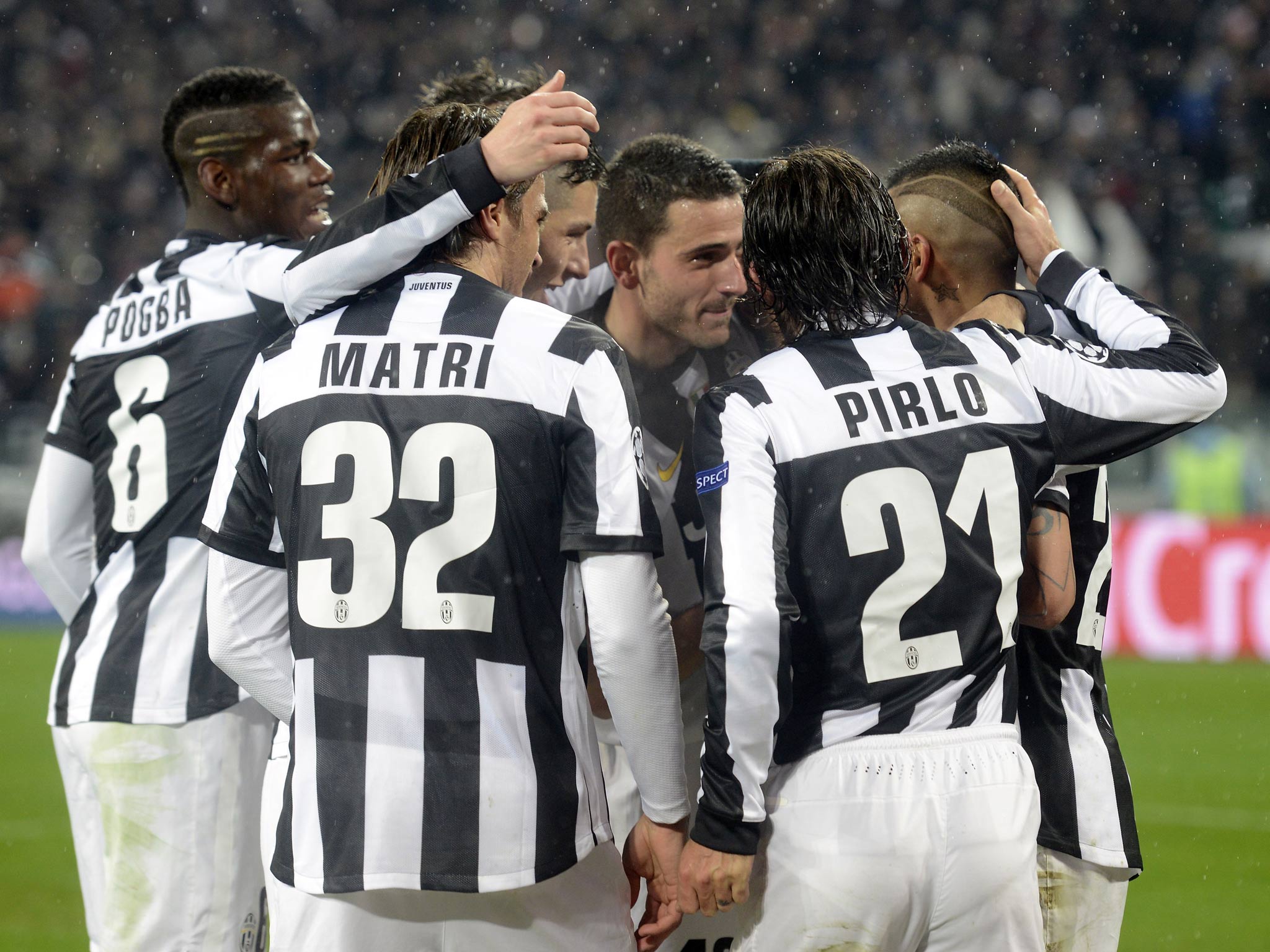 Andrea Pirlo and his Juventus team-mates celebrate during their victory over Celtic in the Champions League