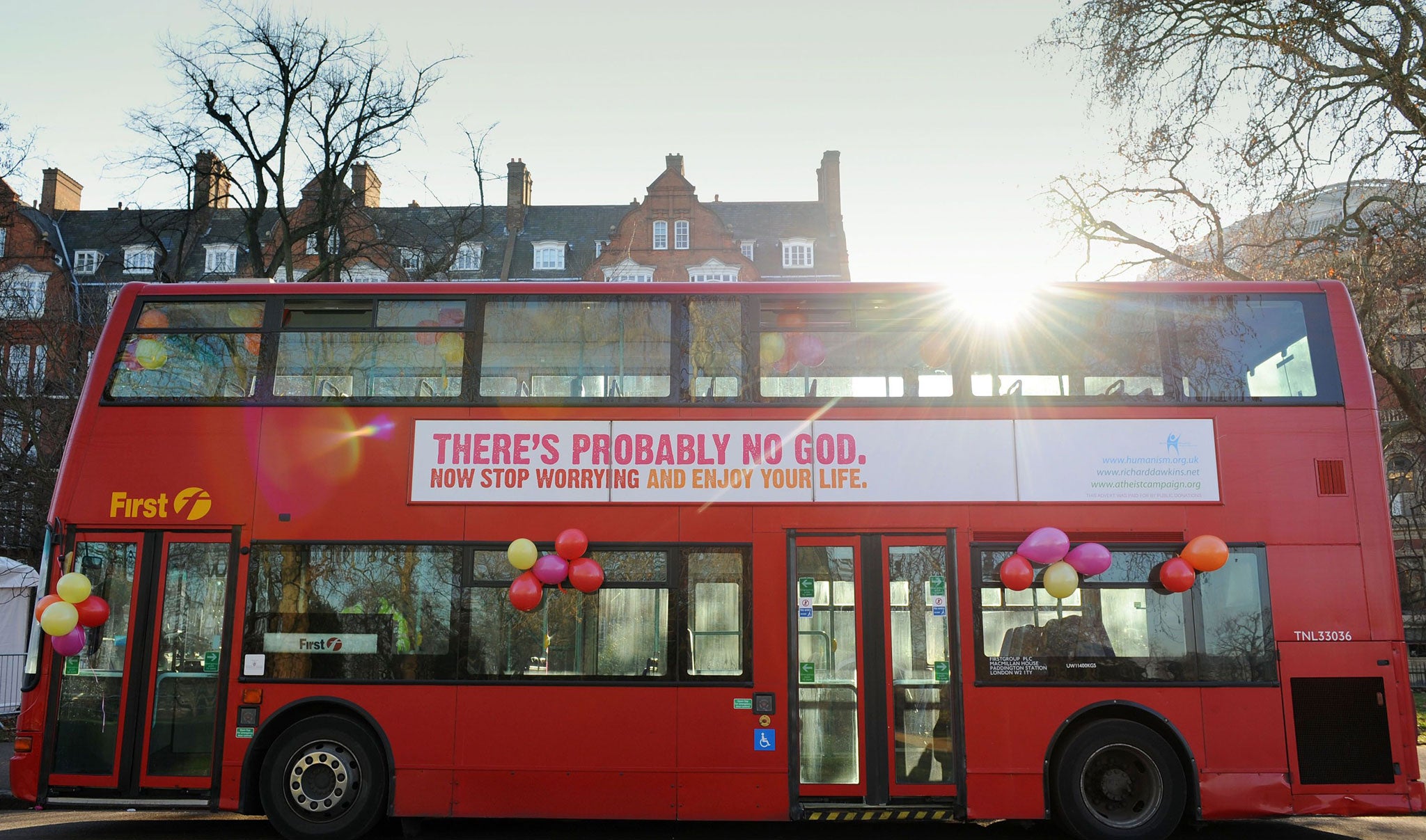 Beyond religion: Atheist campaign advertisement on a London bus