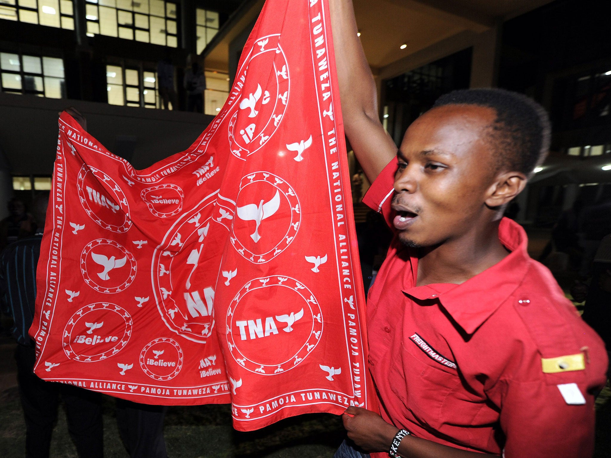 Jubilee Party supporters celebrate the vote for Uhuru Kenyatta