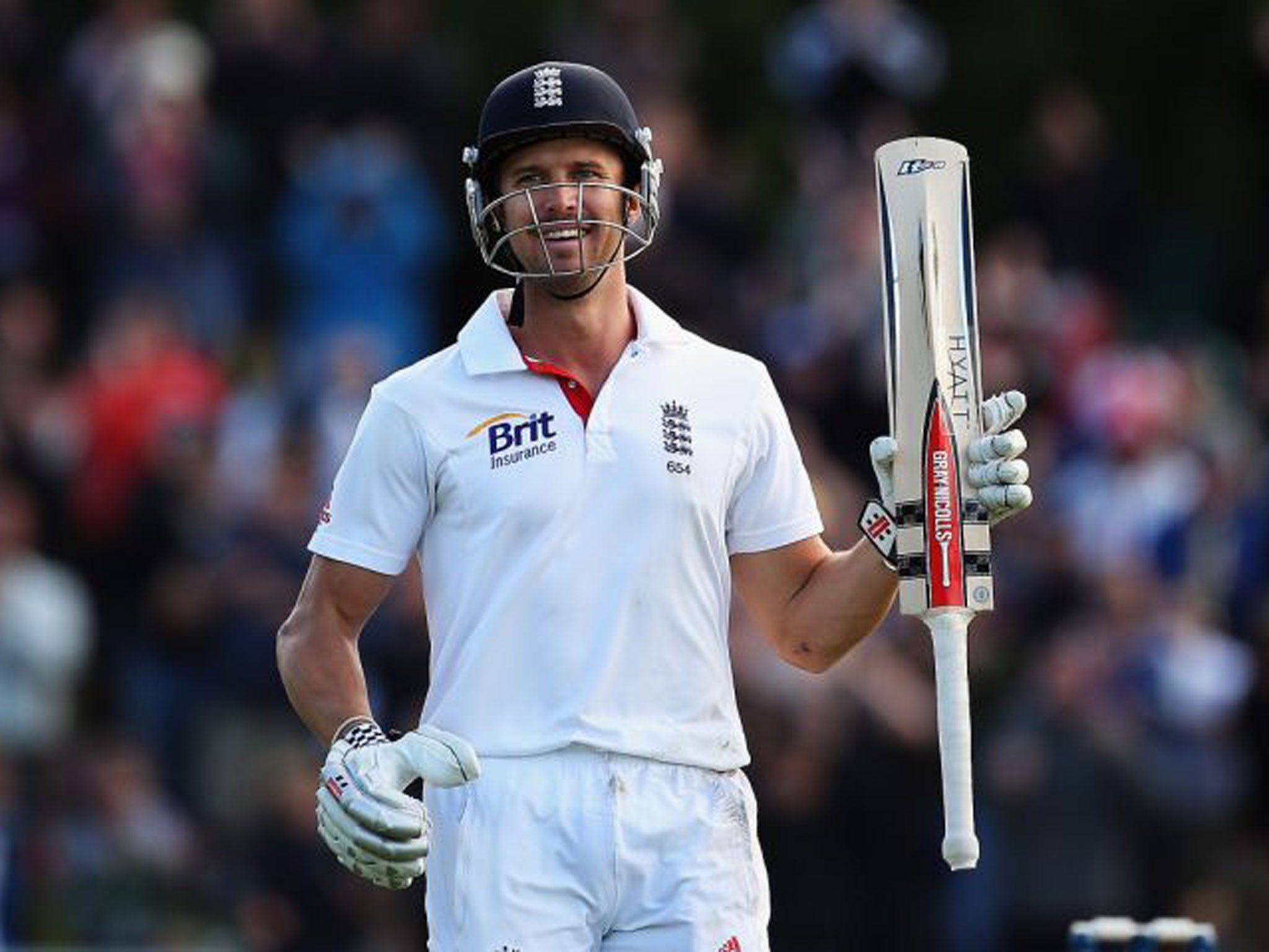 Nick Compton celebrates his century against New Zealand