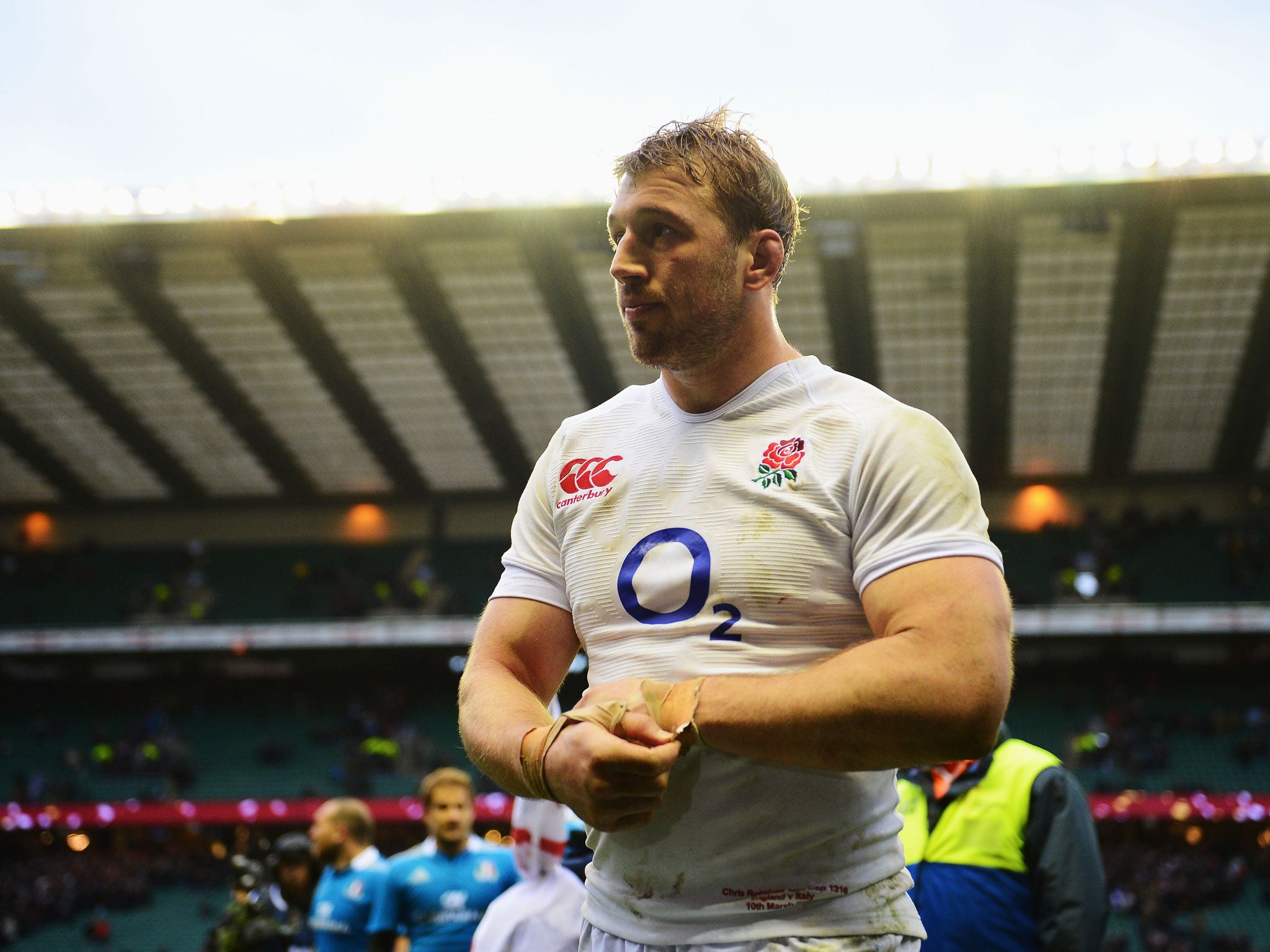 Captain Chris Robshaw of England looks on