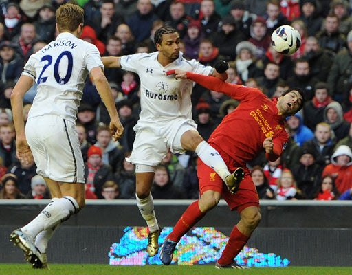 Luis Suarez wins the penalty which helped Liverpool see off Spurs