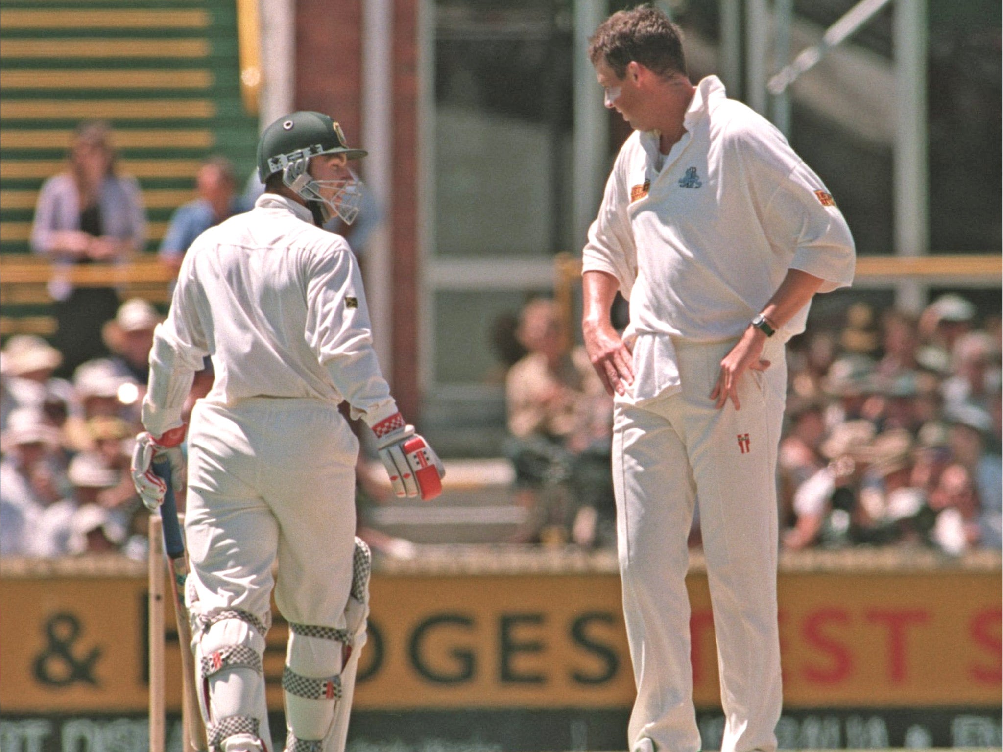 Exchanging pleasantries with Michael Slater at the Waca in 1995