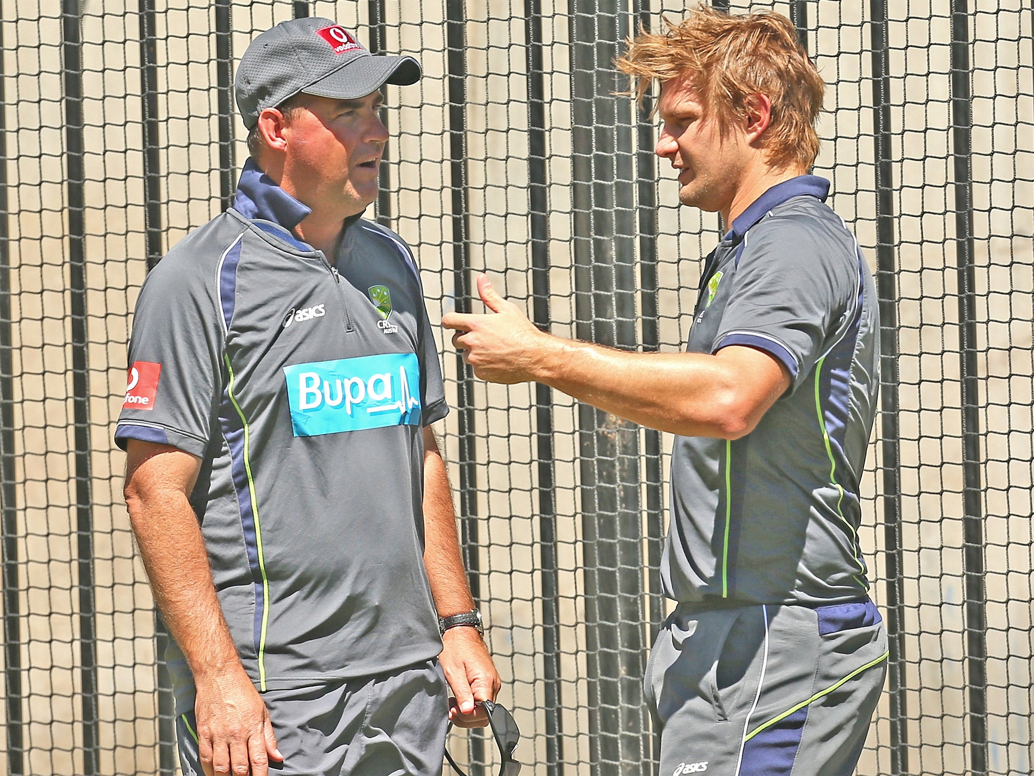 Mickey Arthur (left) with Shane Watson before the Australia vice-captain left the squad