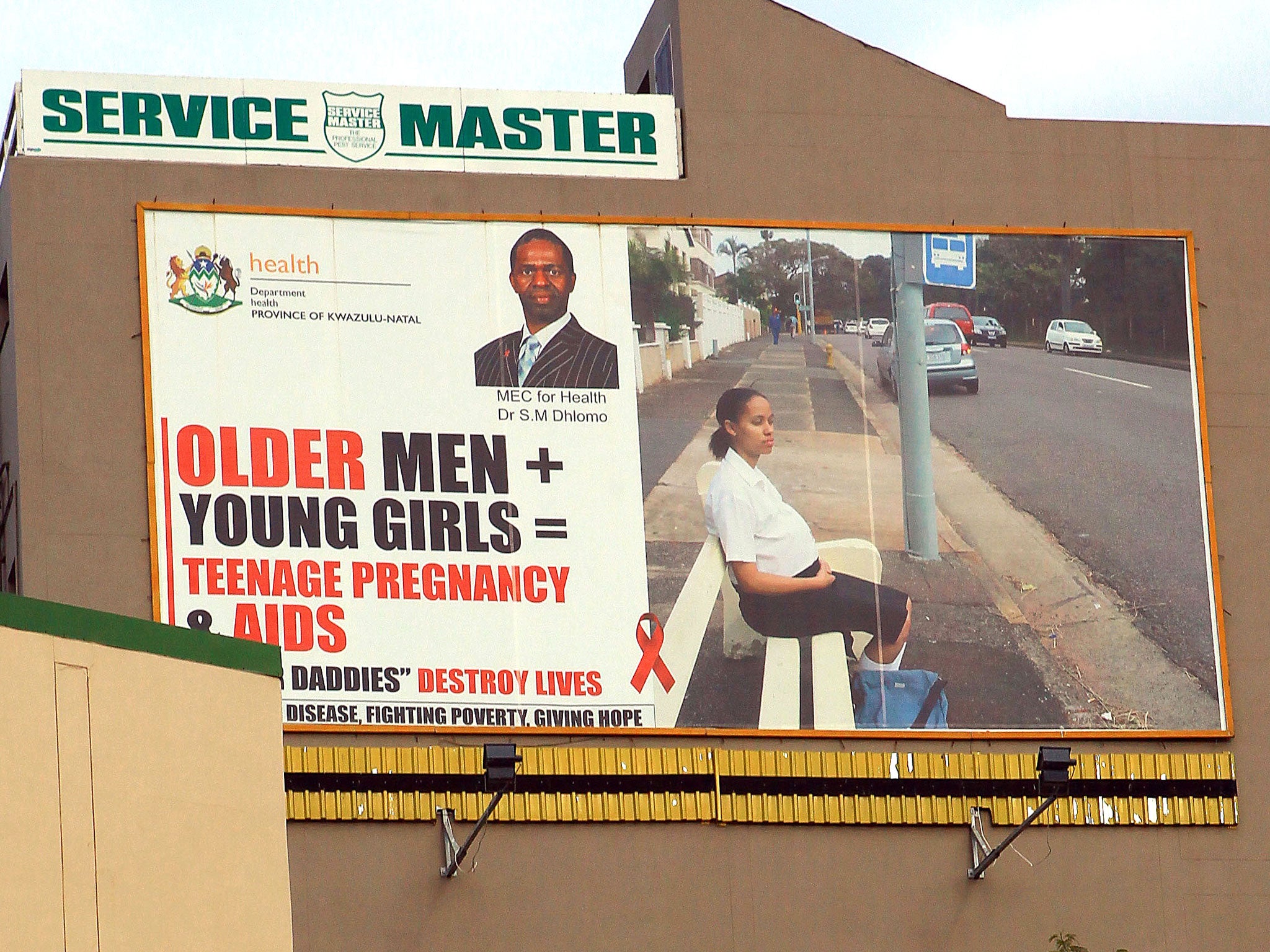 A giant billboard in South Africa highlighting the dangers of young women having sex with older men