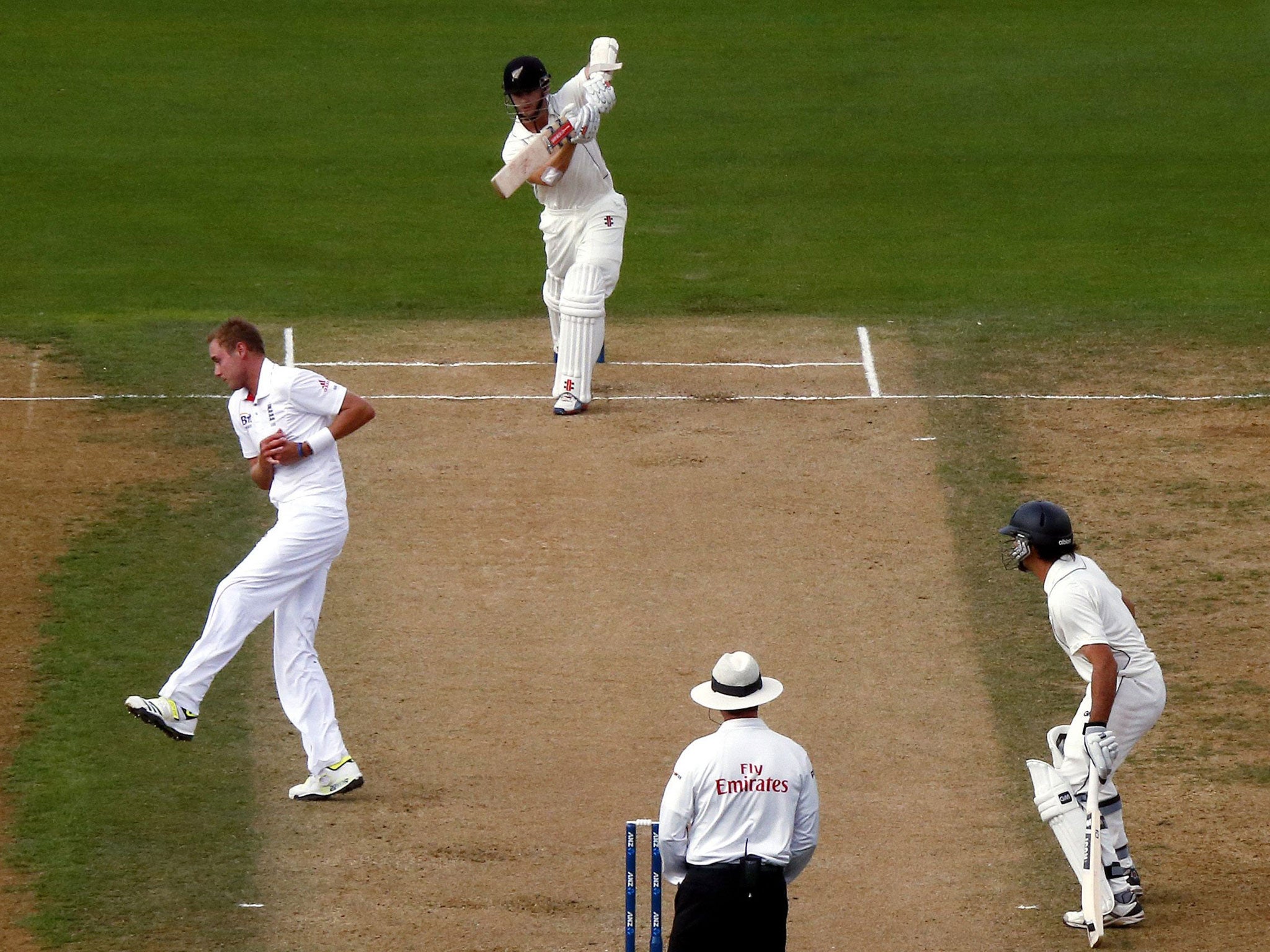 Broadside: The pick of the England attack takes a smart return catch to dismiss New Zealand’s Kane Williamson