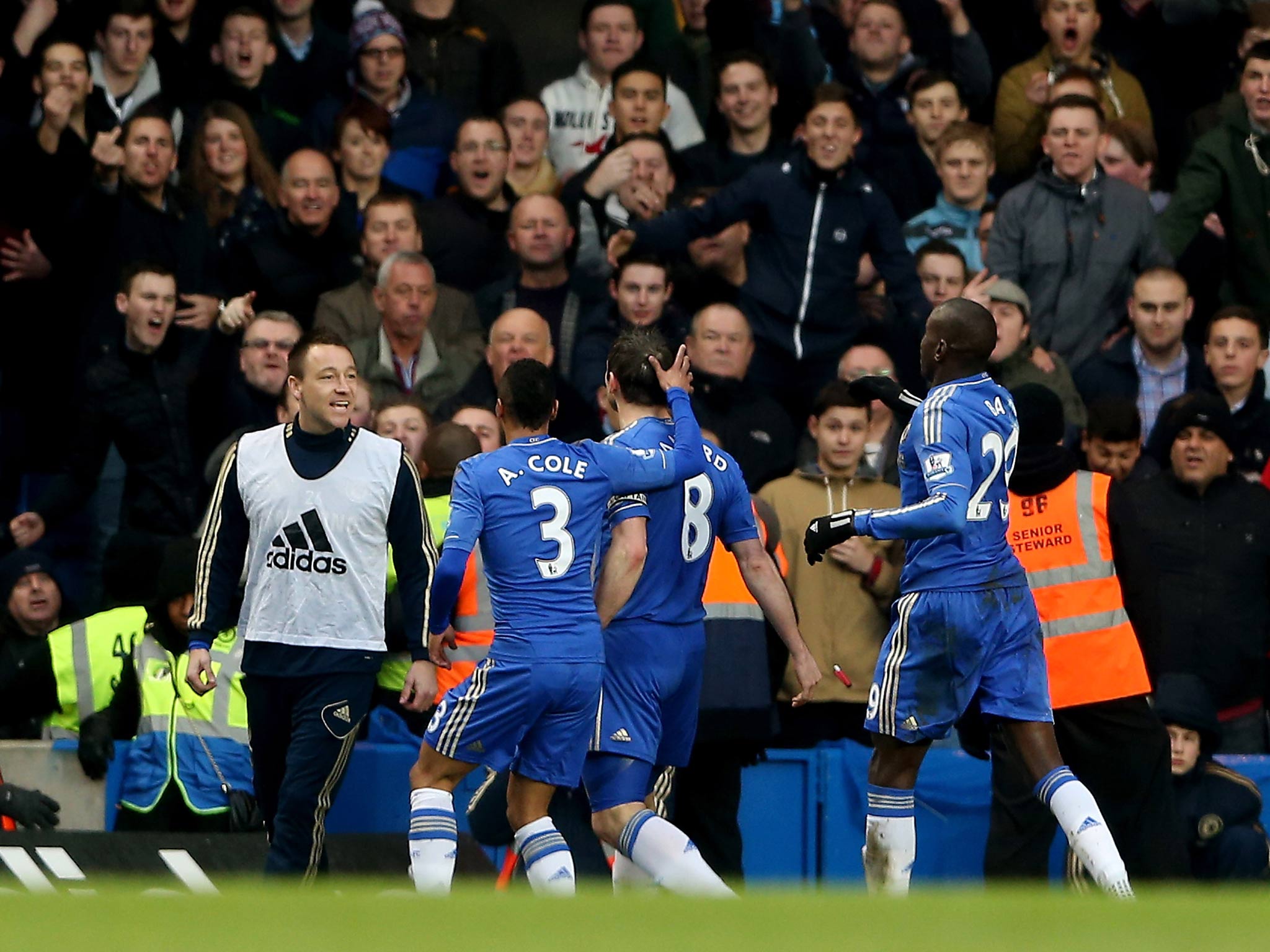 Frank Lampard celebrates his goal against West Ham