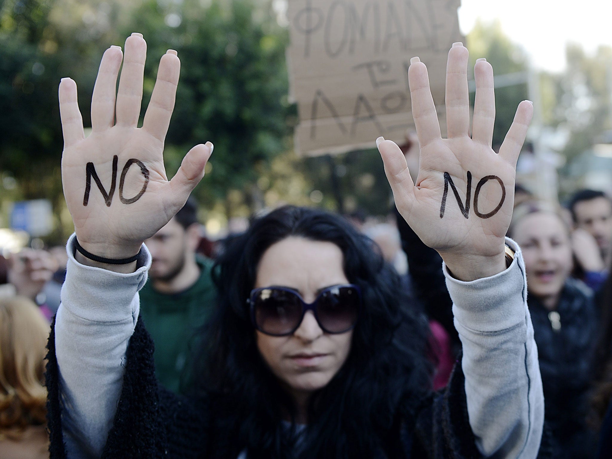 A protester against the bank tax