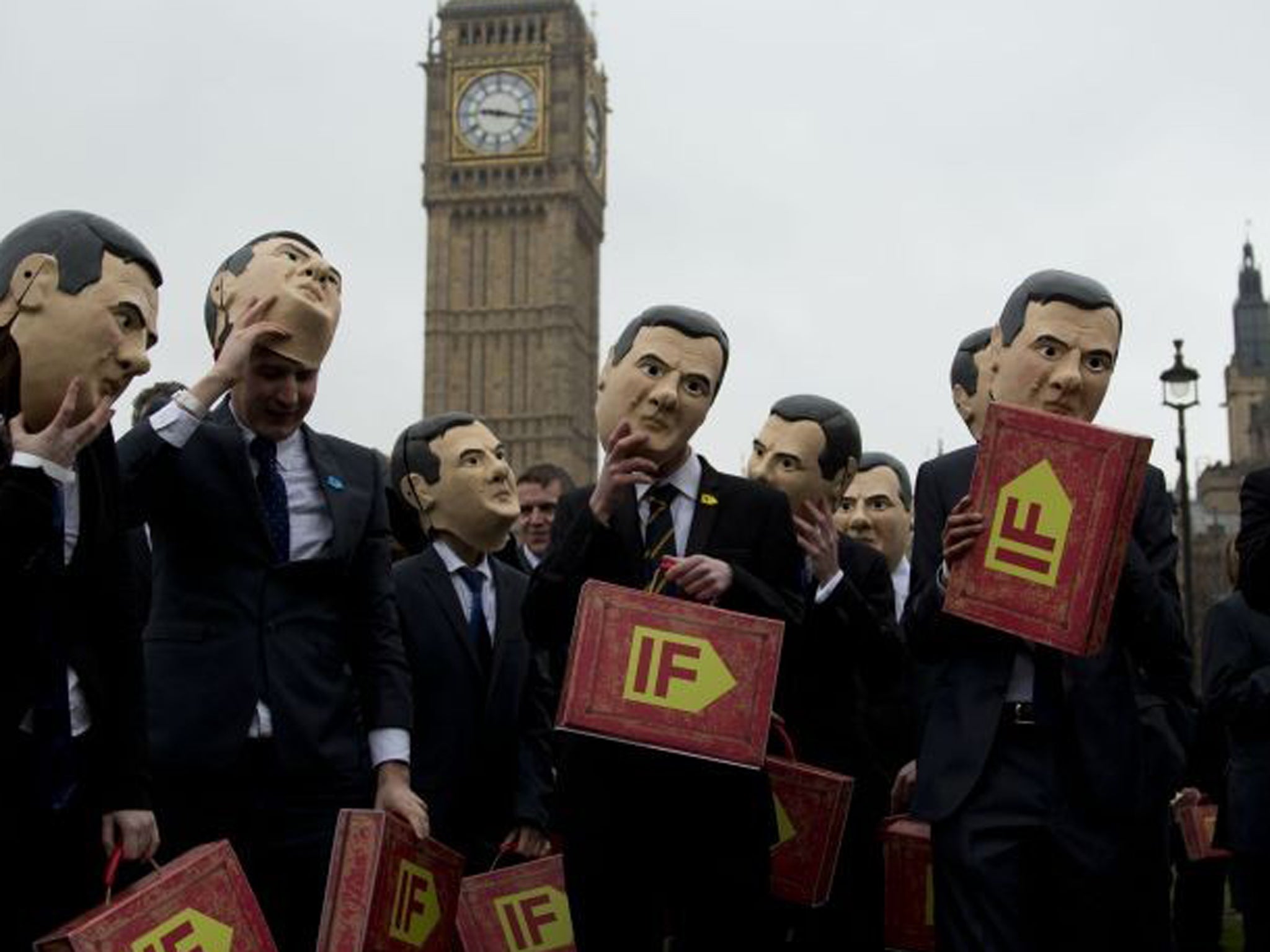 Campaigners outside Parliament today ahead of tomorrow's Budget