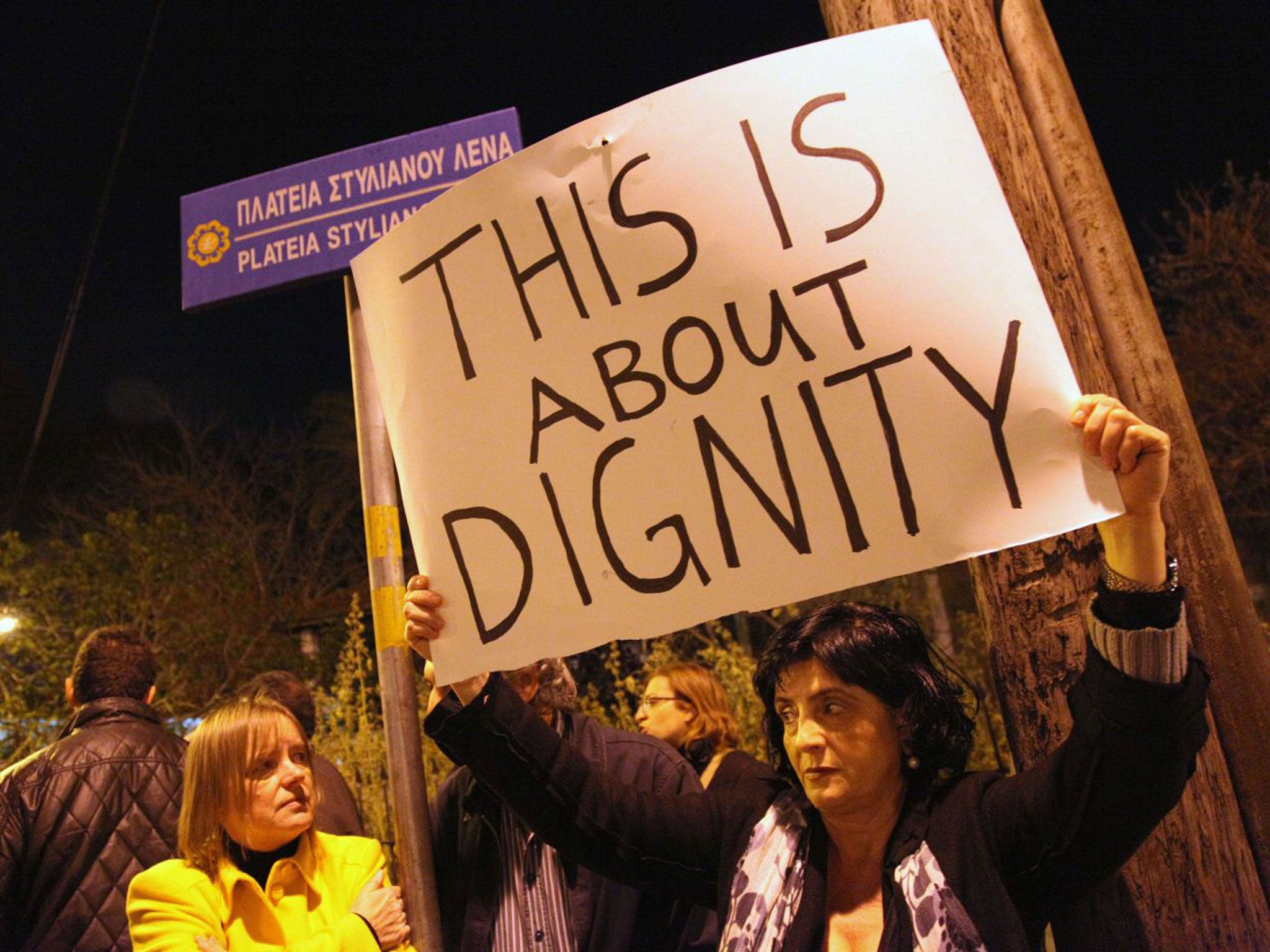 A Cypriot protestor