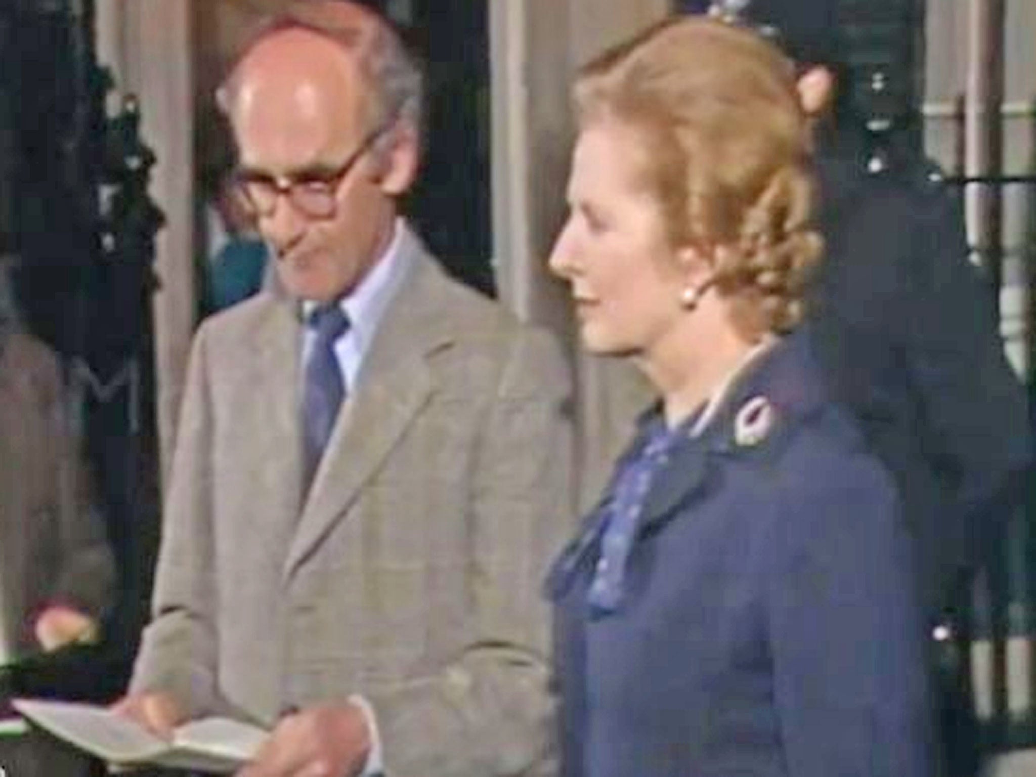Thatcher delivering her 'rejoice' speech following the Falklands War on 25 April 1982