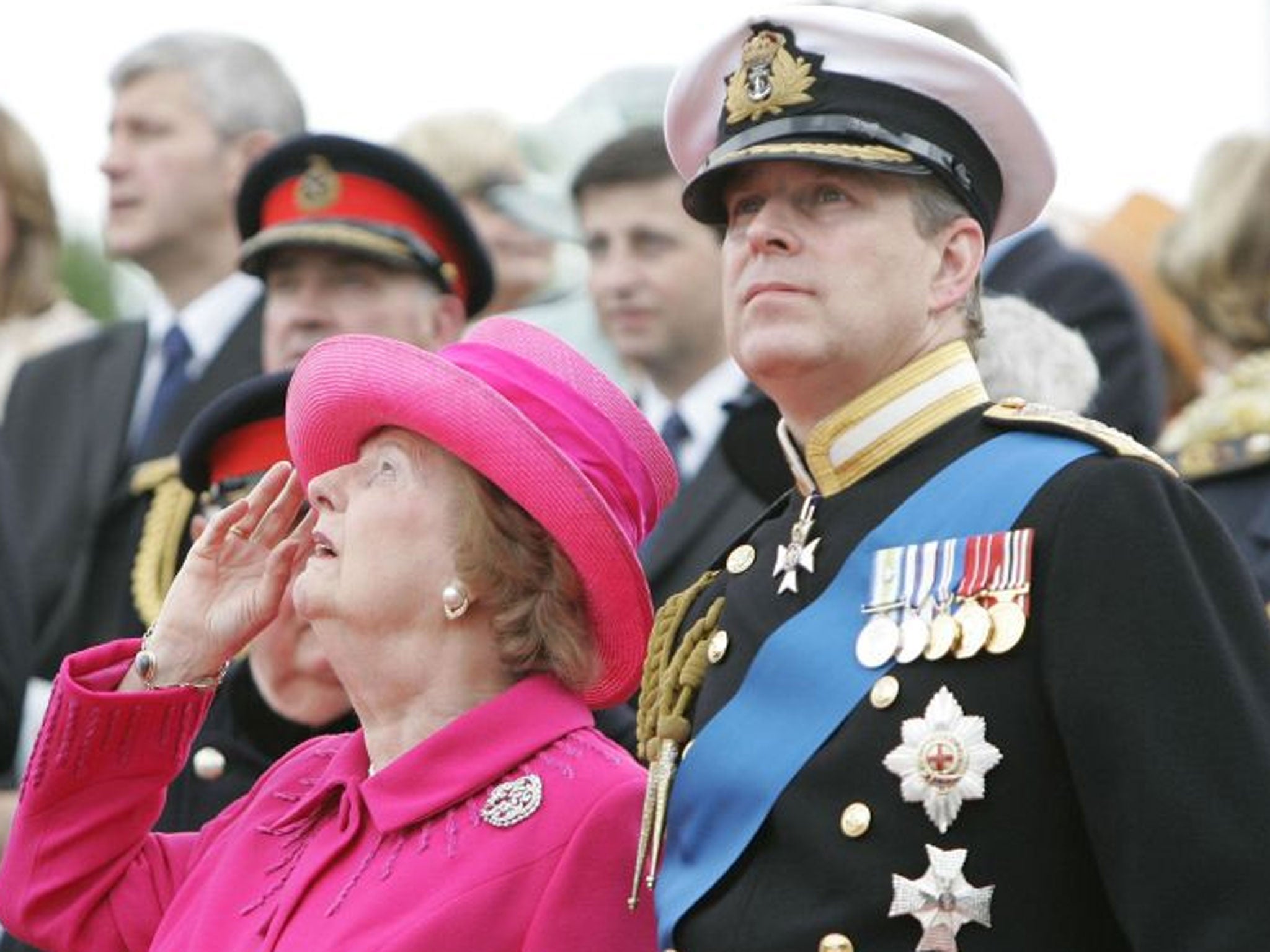Margaret Thatcher and the Duke of York. A hand-written note by Lady Thatcher appears to show how she grappled with her response to the Duke of York's deployment as part of the Falklands task force