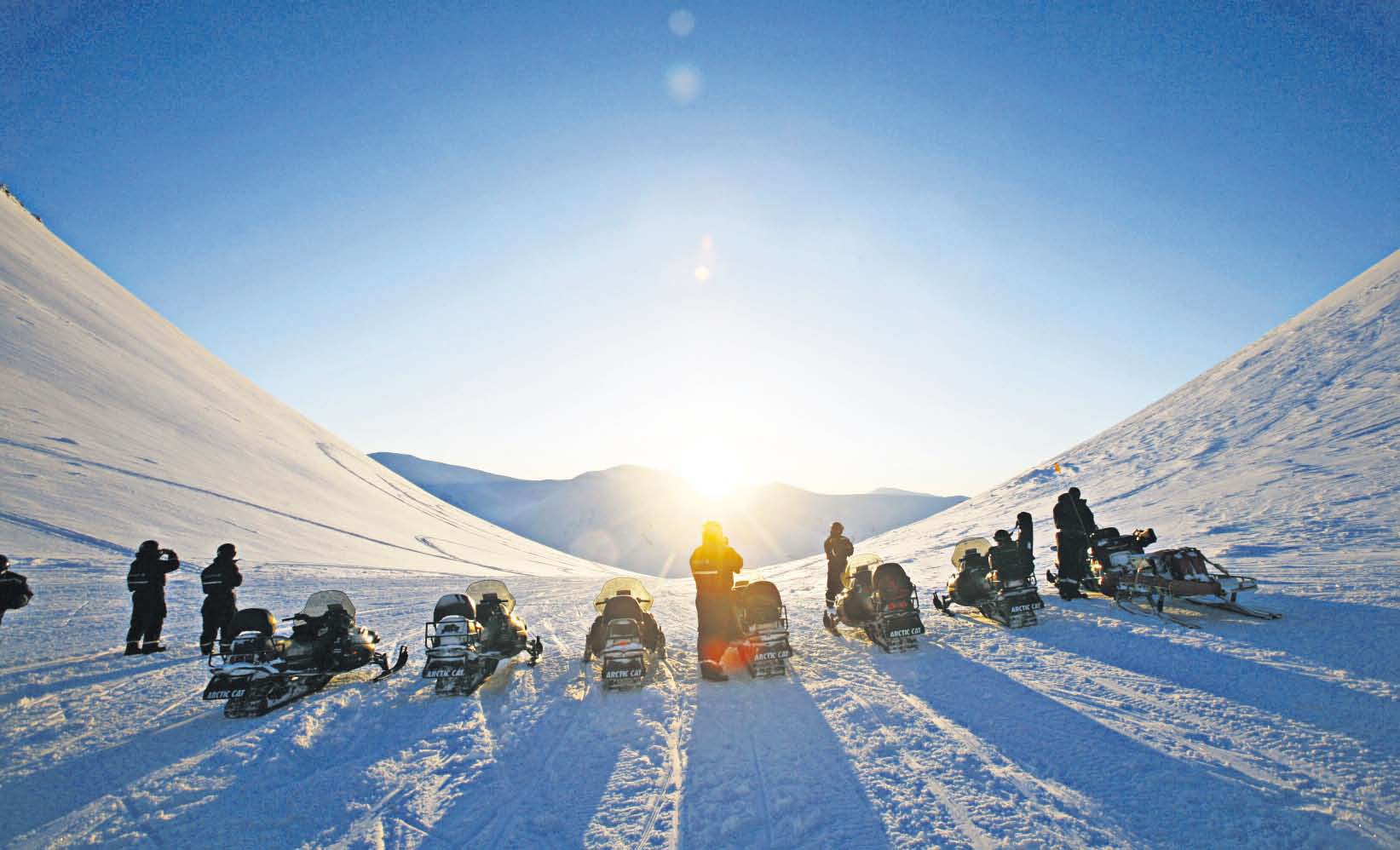 A snowmobile is the ideal way to reach Barentsburg in winter