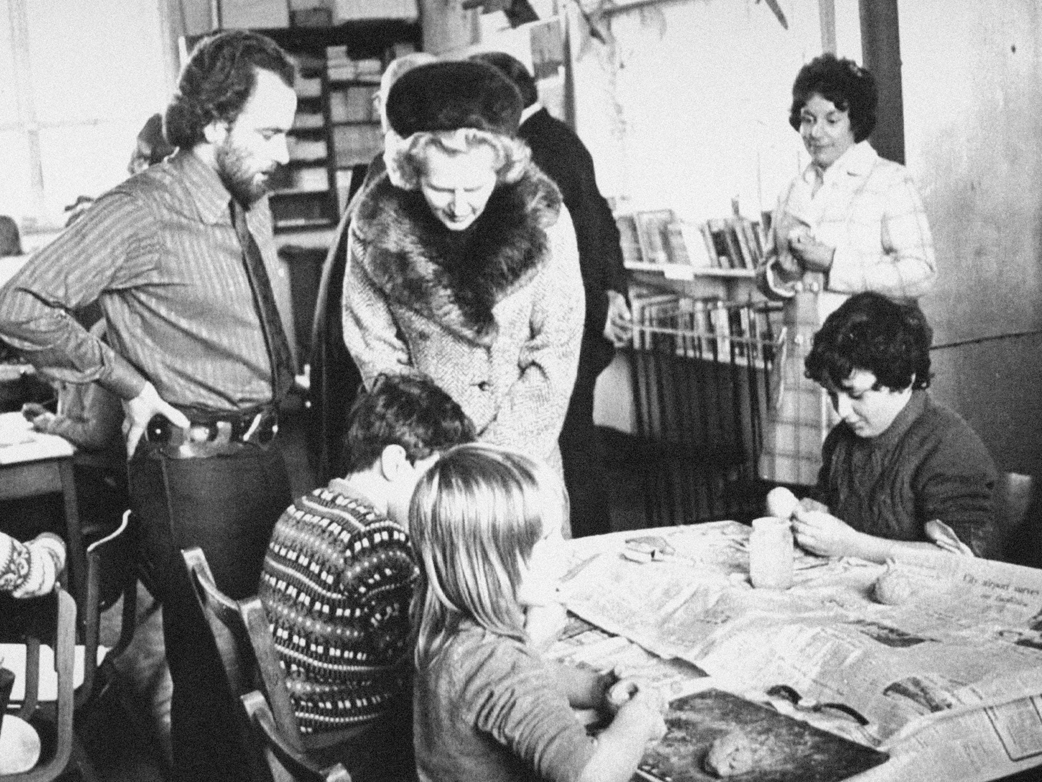 With the boss: Gillian Shephard, right, and Margaret Thatcher during a visit to a Norfolk school