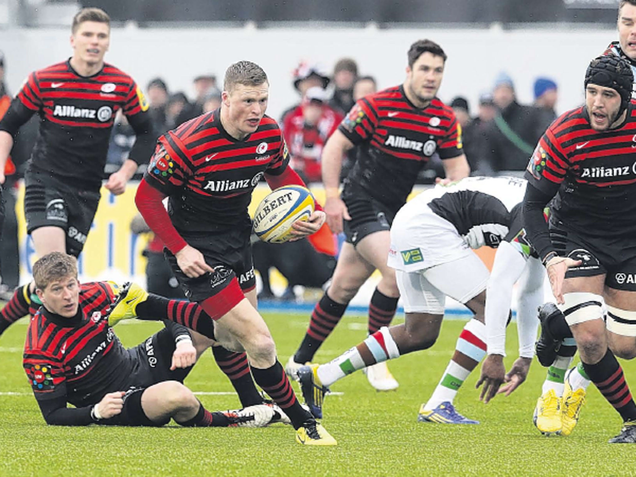 Chris Ashton, in full flow for Saracens, was later sent to the sin bin