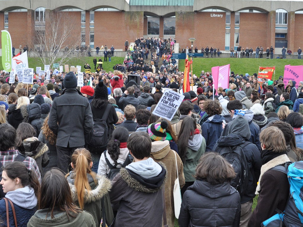 The protesters gathered outside the library to hear inspirational speeches