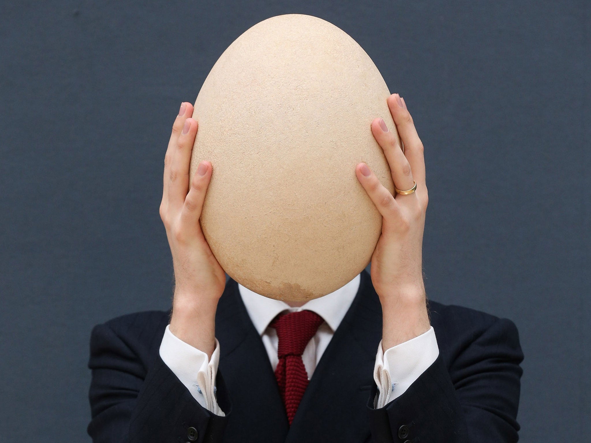 James Hyslop from Christie's auction house holds a complete sub-fossilised elephant bird egg