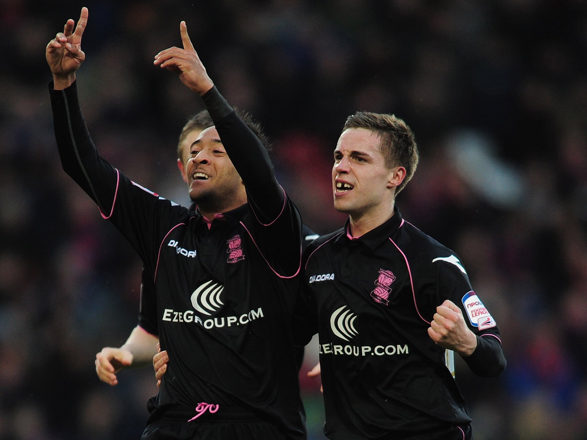 Birmingham’s Nathan Redmond celebrates his opening goal