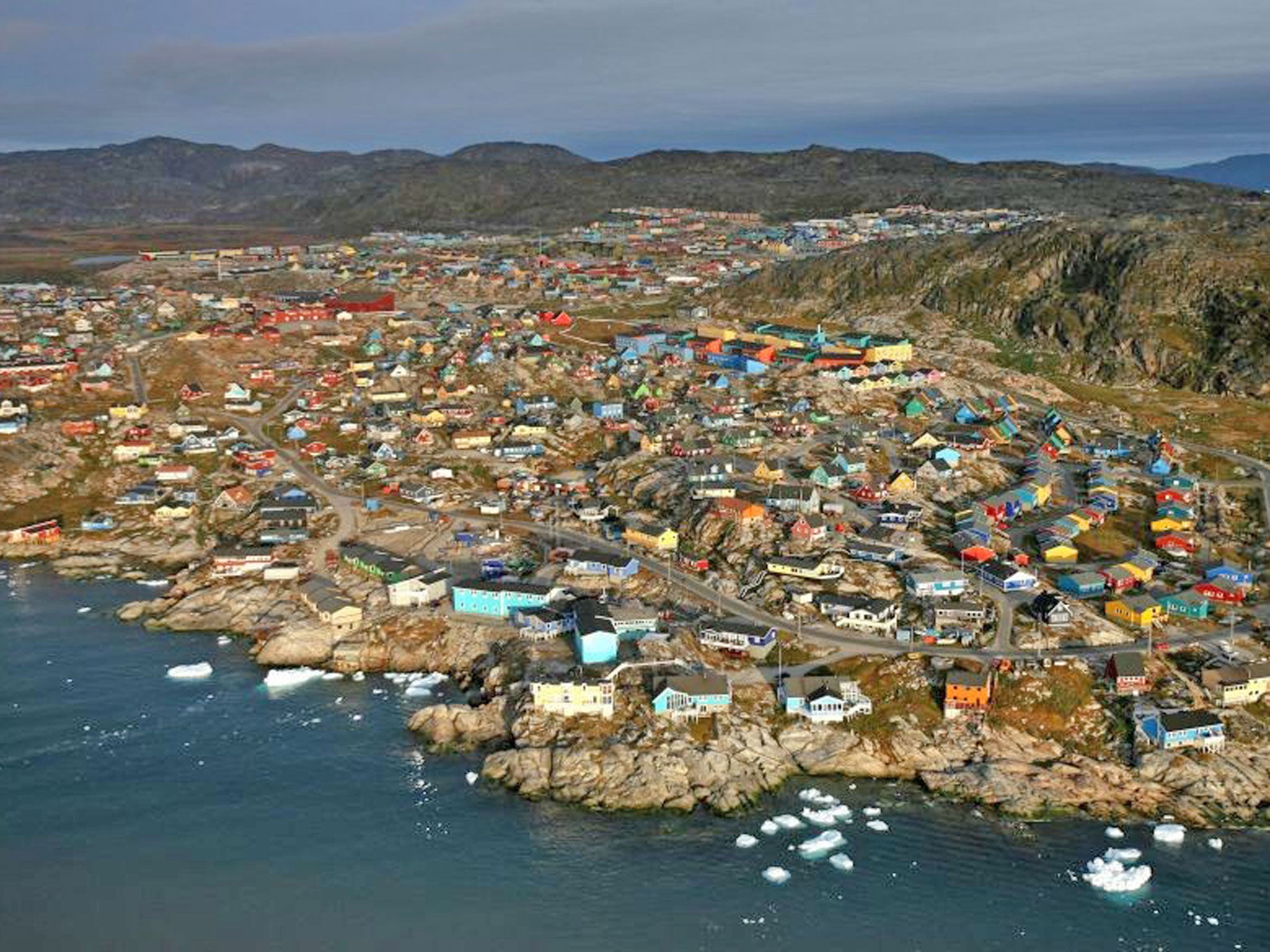 Aerial view August 30, 2007, of the town of Ilulissat, Greenland