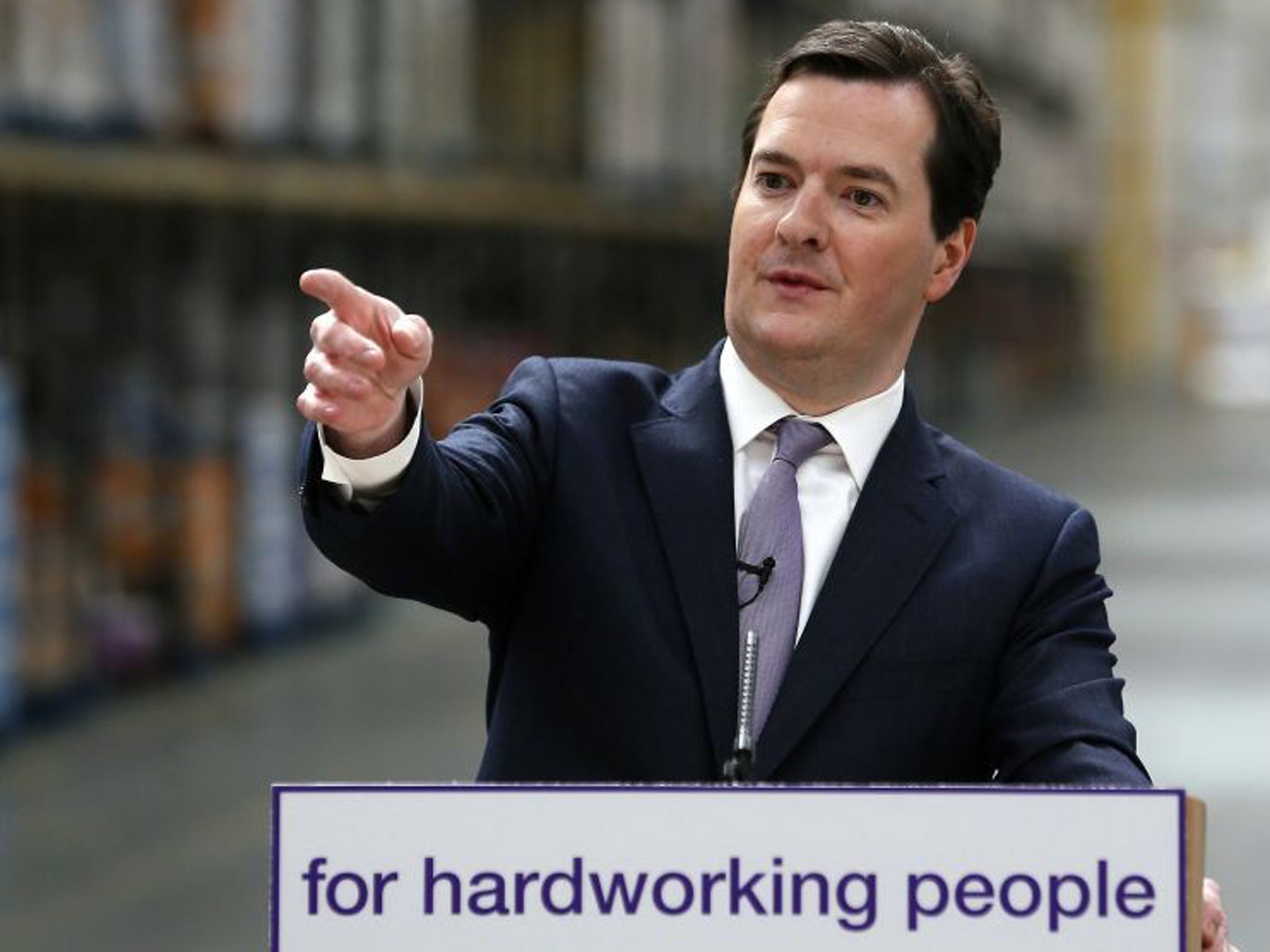 Chancellor of the Exchequer George Osborne speaking at the Morrisons distribution centre in Sittingbourne, Kent