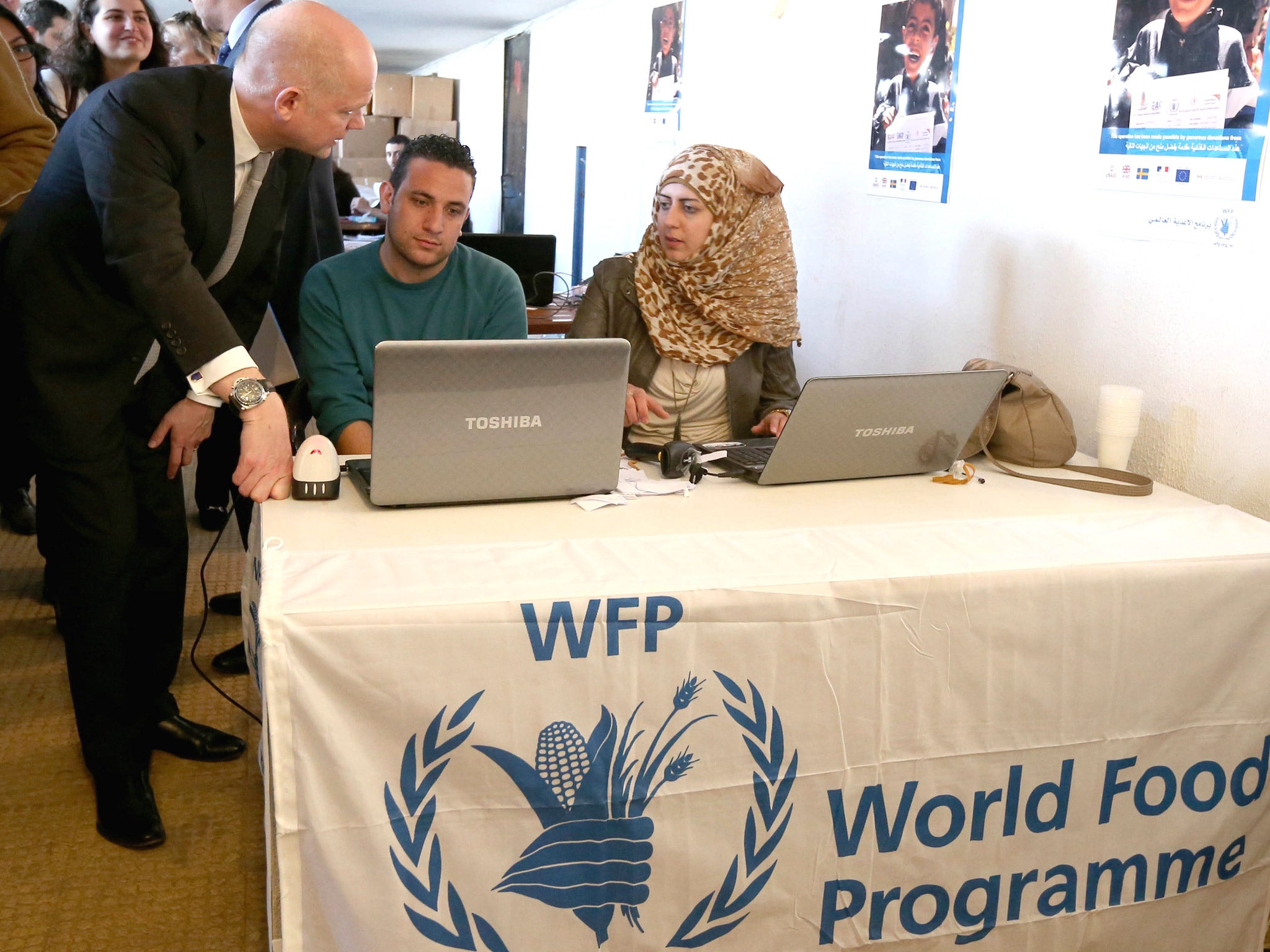 British Foreign Secretary William Hague visiting a World Food Programme Center on the outskirts of Beirut earlier this year