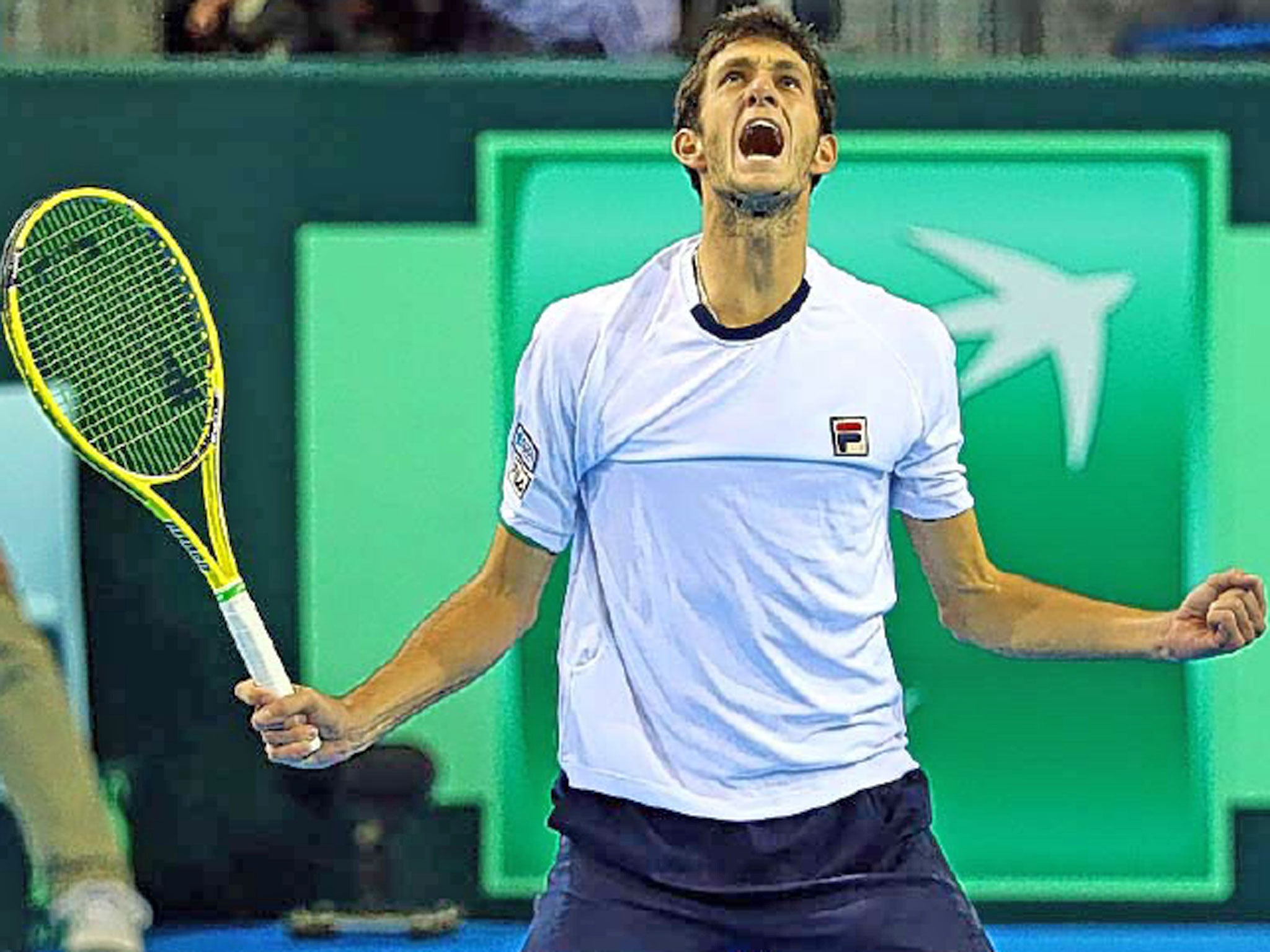 James Ward celebrates his five-set win over Dmitry Tursunov