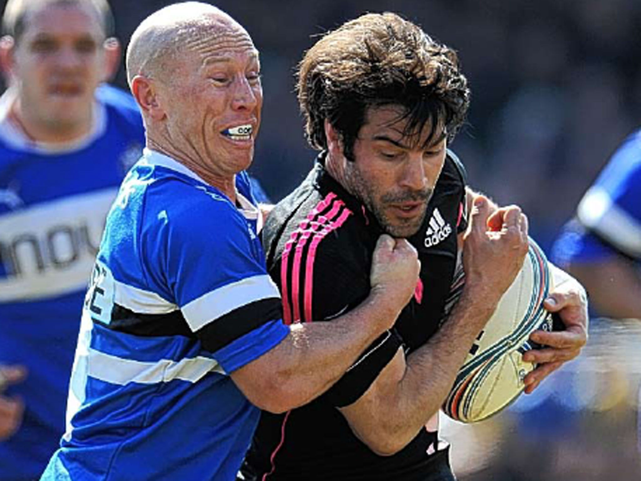 Peter Stringer (left) and Jérôme Fillol clash before the spitting incident