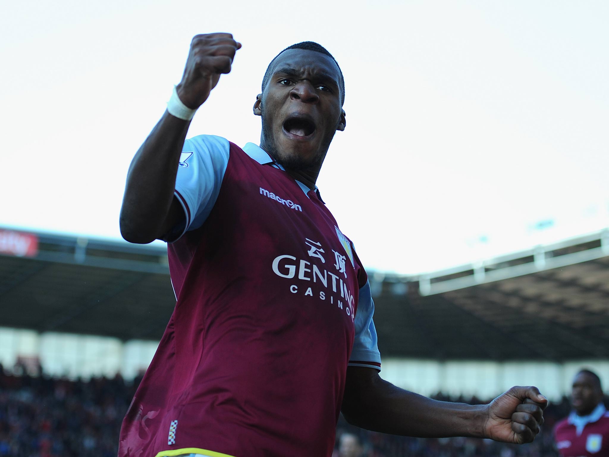 Christian Benteke celebrates scoring for Aston Villa against Stoke