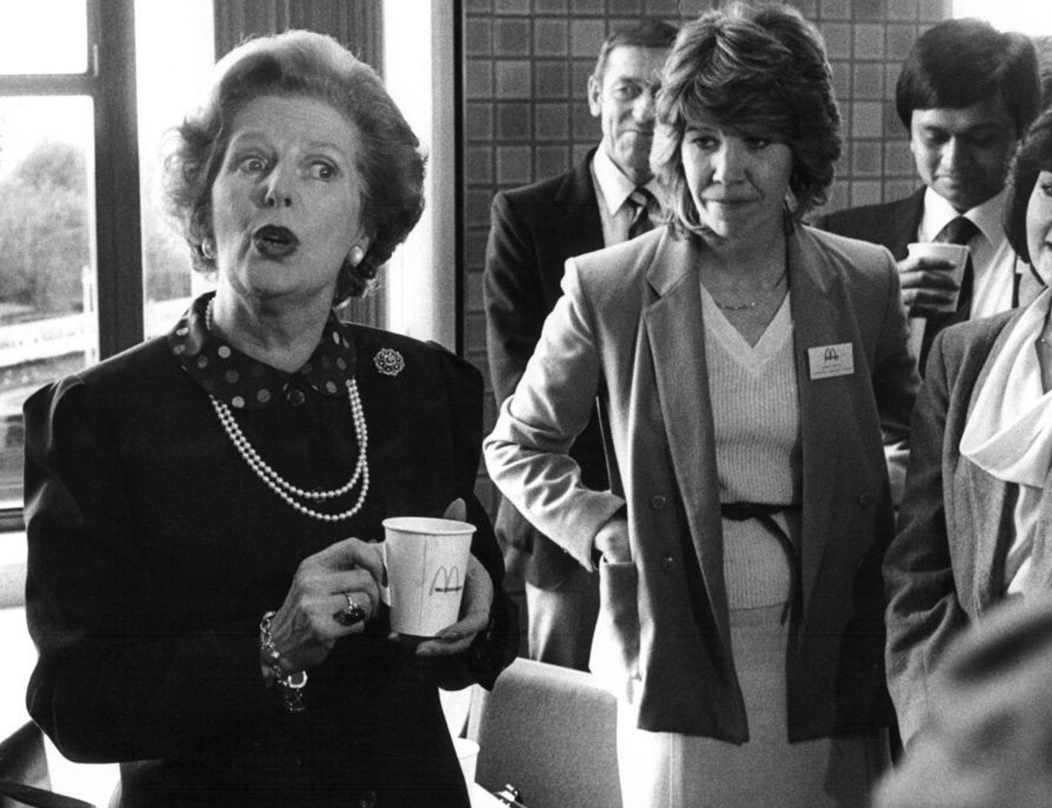 Margaret Thatcher in a McDonalds branch in East Finchley